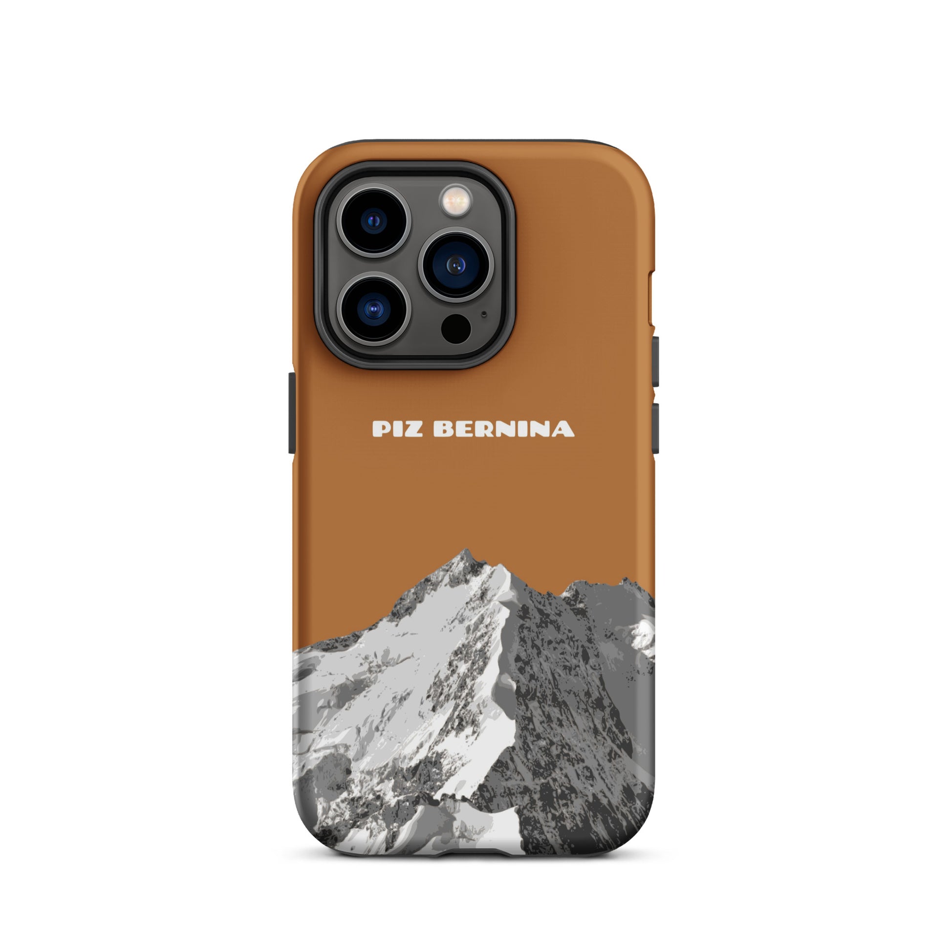 Hülle für das iPhone 14 Pro von Apple in der Farbe Kupfer, dass den Piz Bernina in Graubünden zeigt.