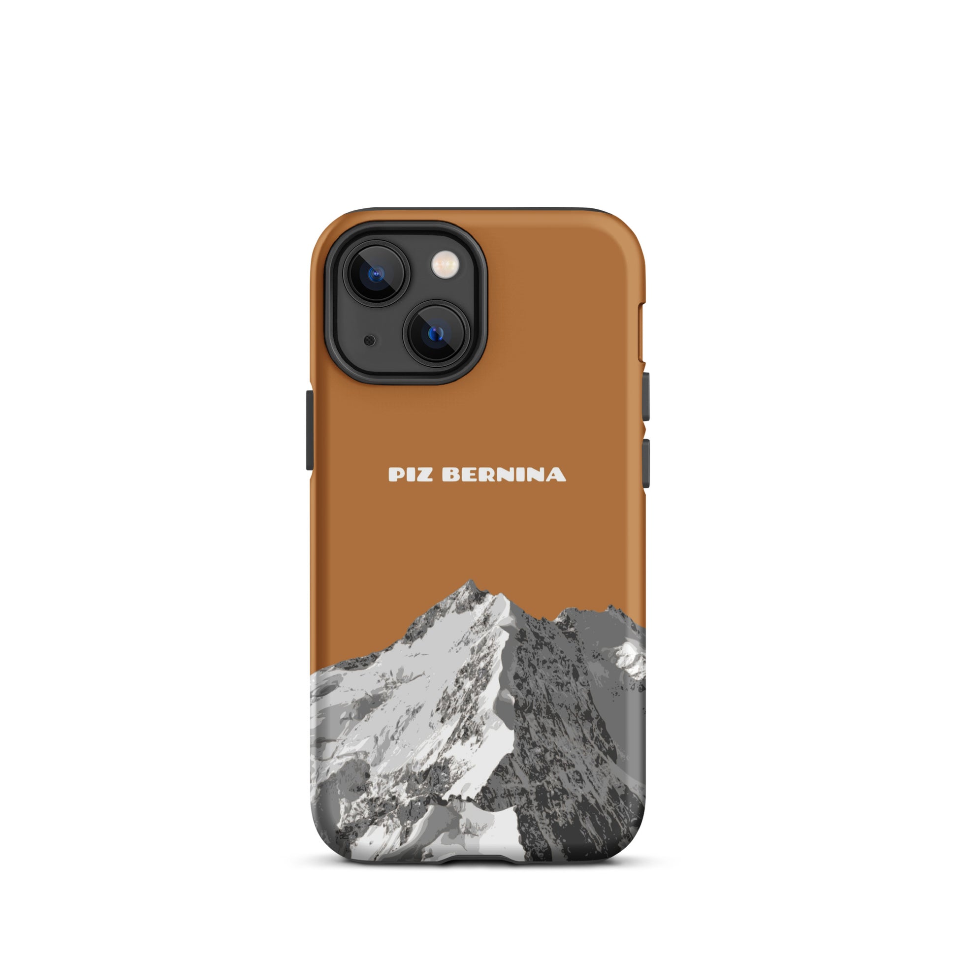Hülle für das iPhone 13 Mini von Apple in der Farbe Kupfer, dass den Piz Bernina in Graubünden zeigt.