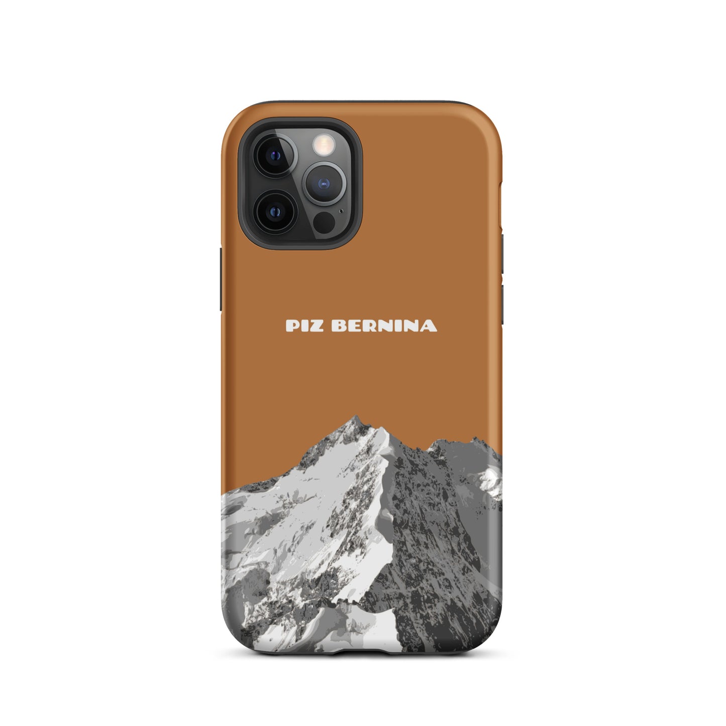 Hülle für das iPhone 12 Pro von Apple in der Farbe Kupfer, dass den Piz Bernina in Graubünden zeigt.
