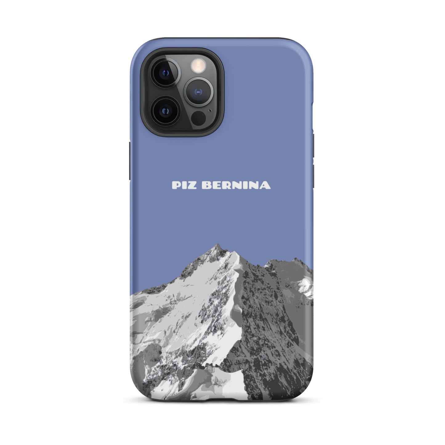 Hülle für das iPhone 12 Pro Max von Apple in der Farbe Pastellblau, dass den Piz Bernina in Graubünden zeigt.