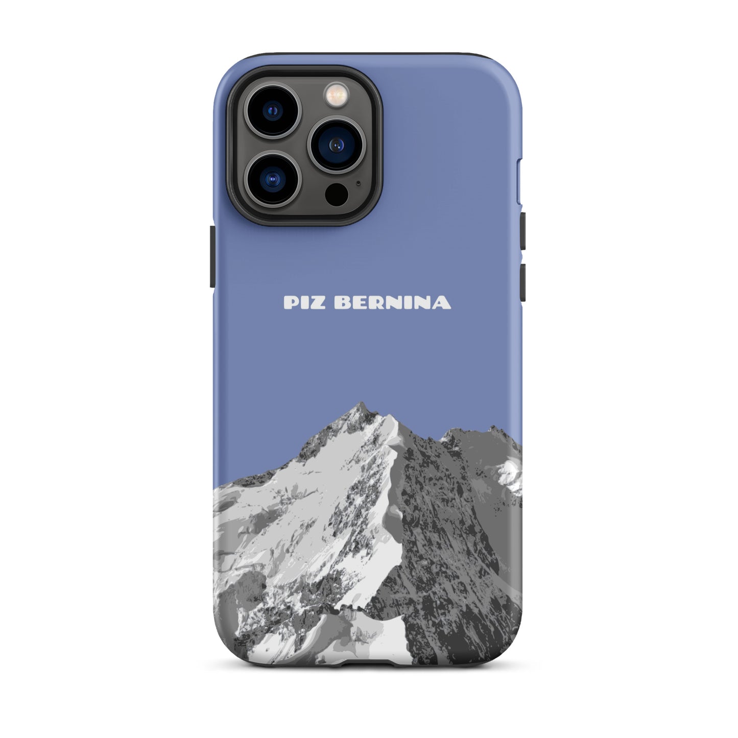 Hülle für das iPhone 13 Pro Max von Apple in der Farbe Pastellblau, dass den Piz Bernina in Graubünden zeigt.