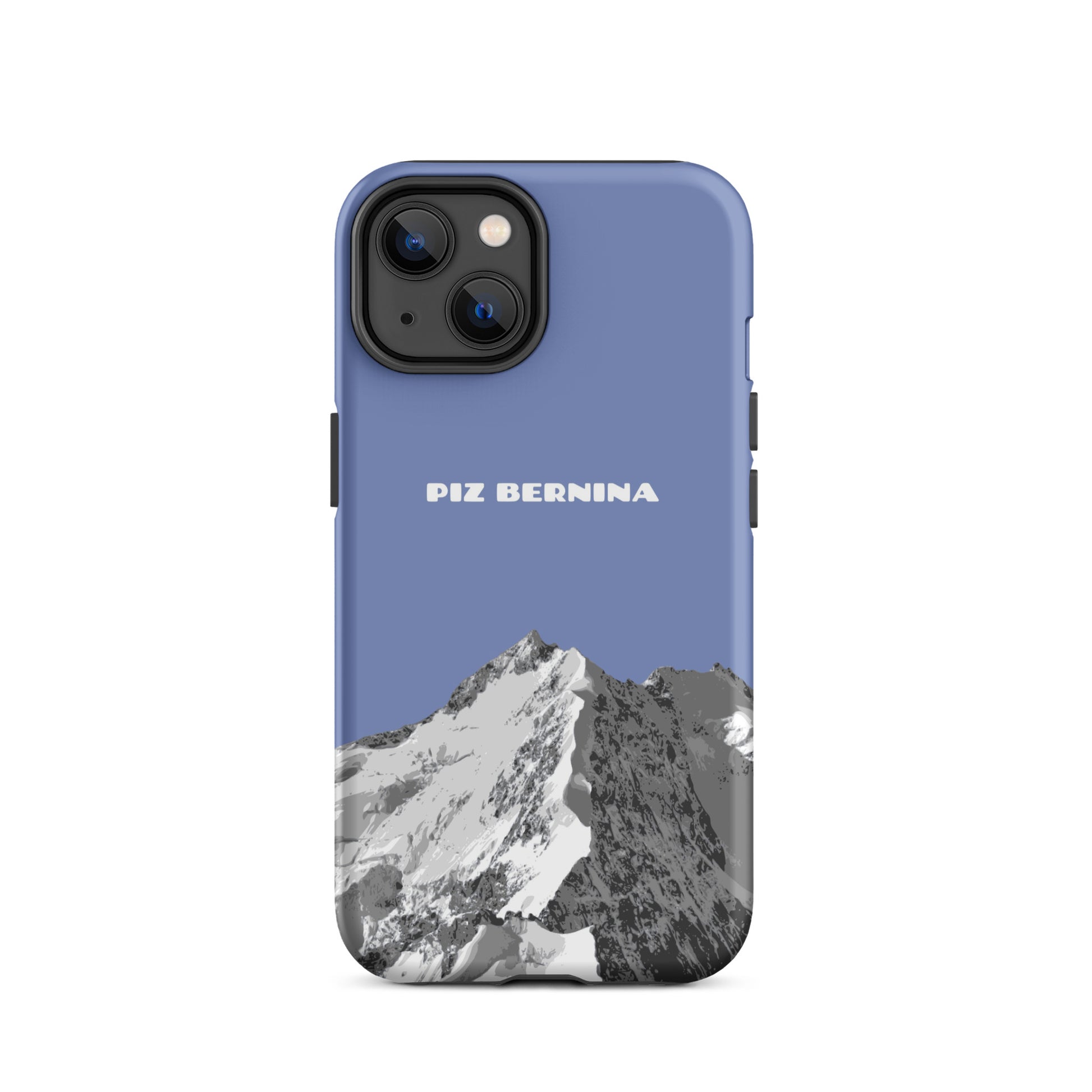 Hülle für das iPhone 14 von Apple in der Farbe Pastellblau, dass den Piz Bernina in Graubünden zeigt.