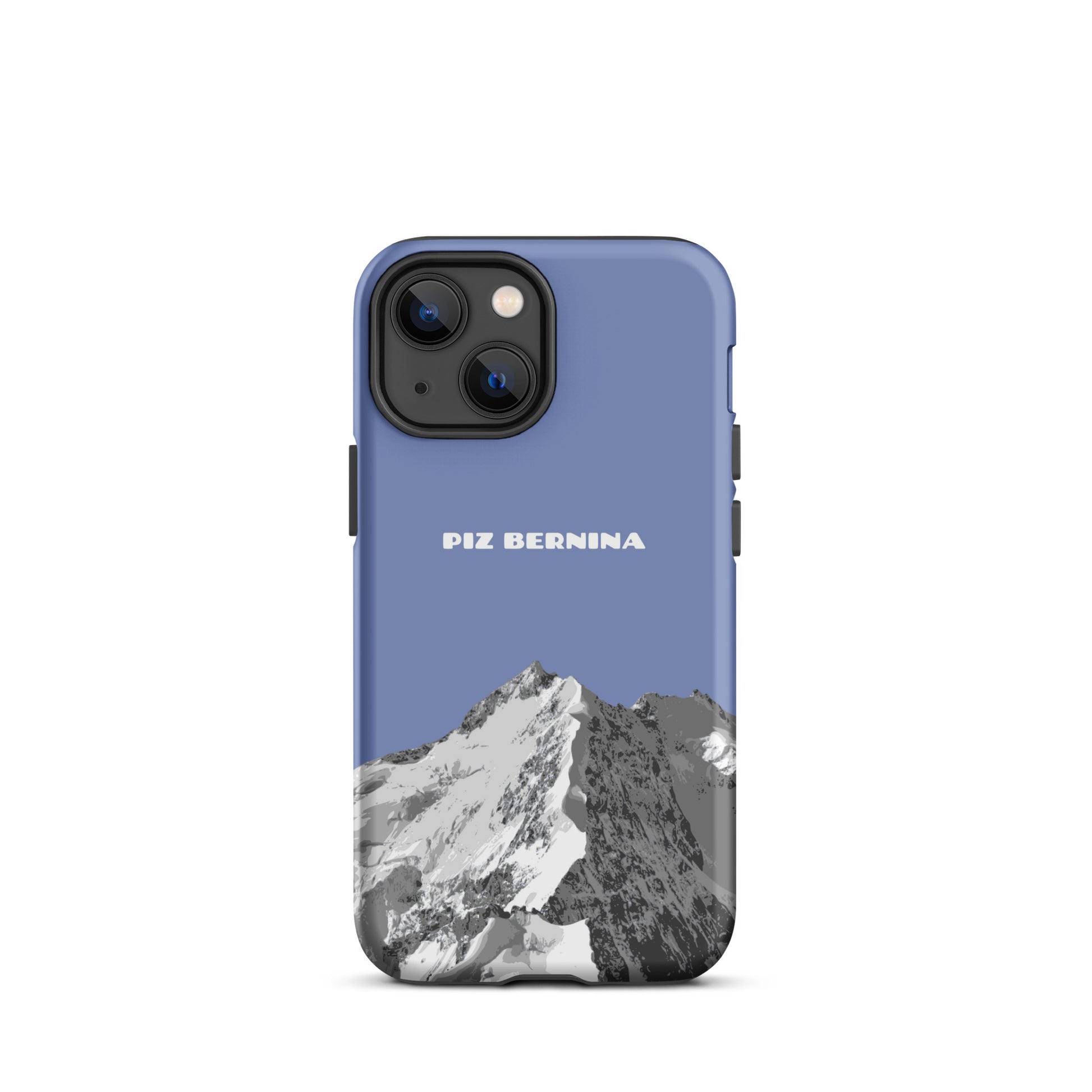 Hülle für das iPhone 13 Mini von Apple in der Farbe Pastellblau, dass den Piz Bernina in Graubünden zeigt.