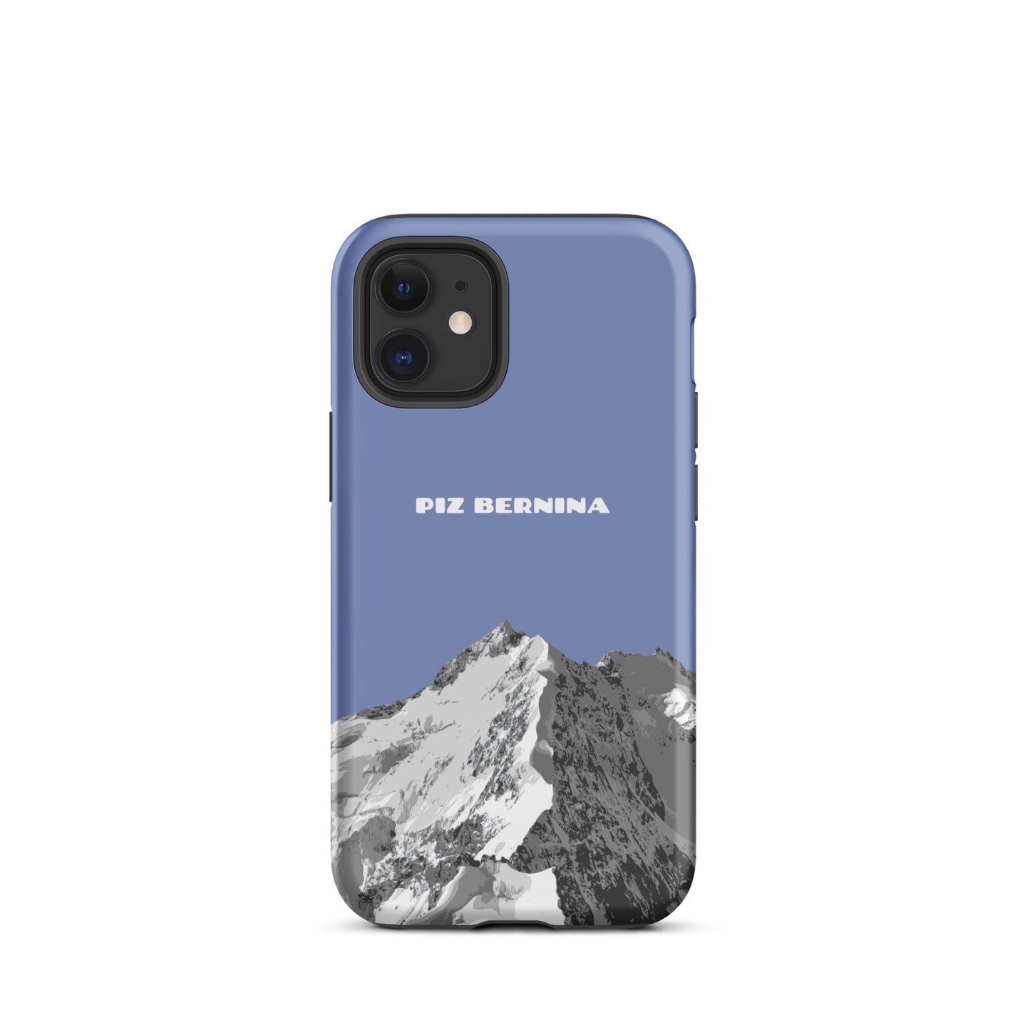 Hülle für das iPhone 12 Mini von Apple in der Farbe Pastellblau, dass den Piz Bernina in Graubünden zeigt.