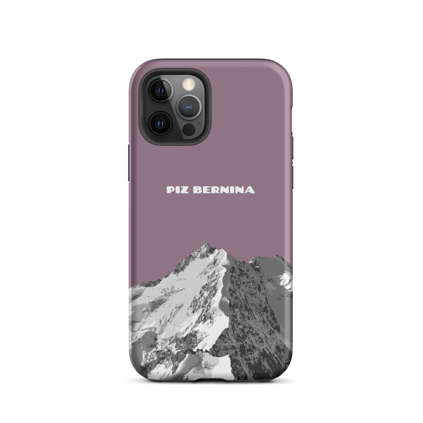 Hülle für das iPhone 12 Pro von Apple in der Farbe Pastellviolett, dass den Piz Bernina in Graubünden zeigt.