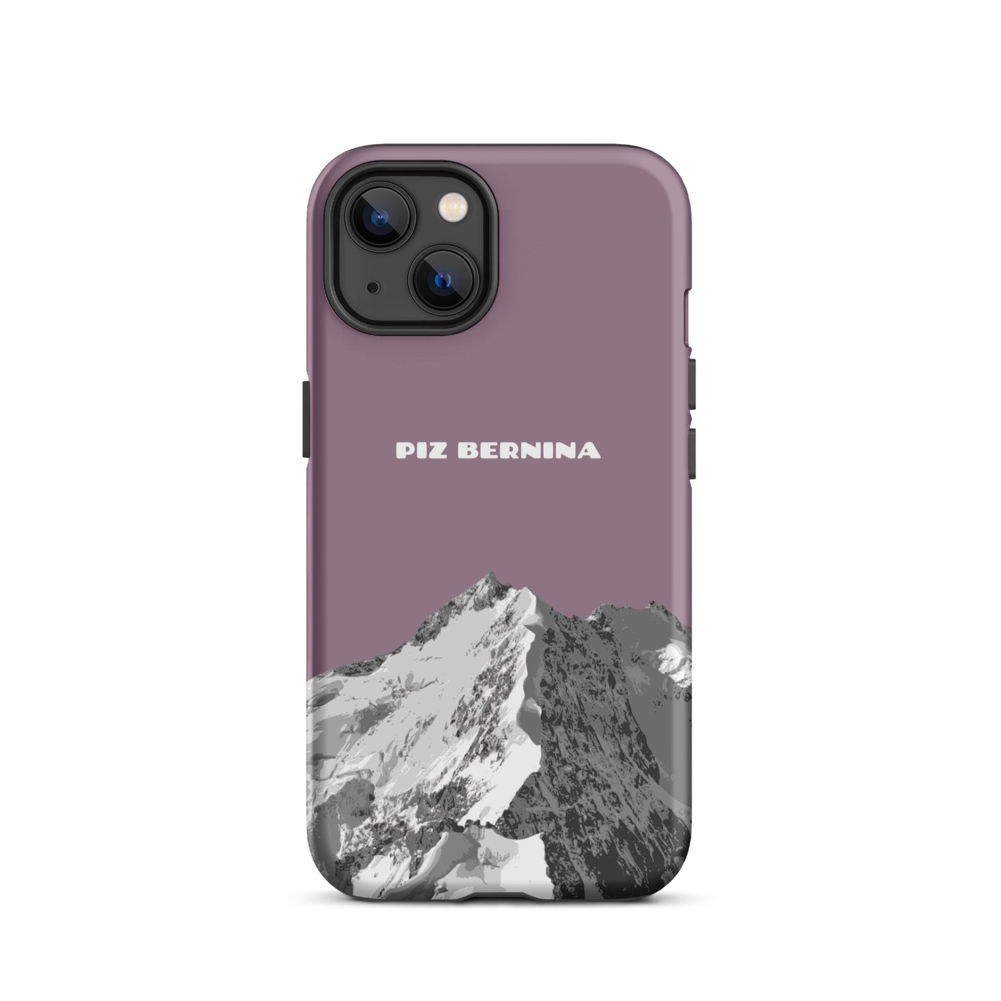 Hülle für das iPhone 13 von Apple in der Farbe Pastellviolett, dass den Piz Bernina in Graubünden zeigt.