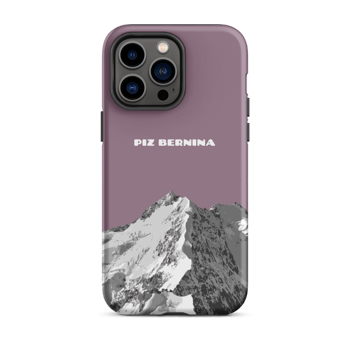Hülle für das iPhone 14 Pro Max von Apple in der Farbe Pastellviolett, dass den Piz Bernina in Graubünden zeigt.
