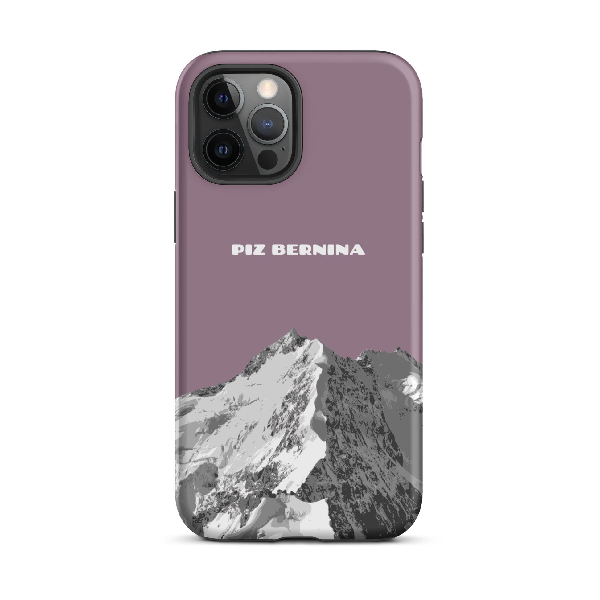 Hülle für das iPhone 12 Pro Max von Apple in der Farbe Pastellviolett, dass den Piz Bernina in Graubünden zeigt.