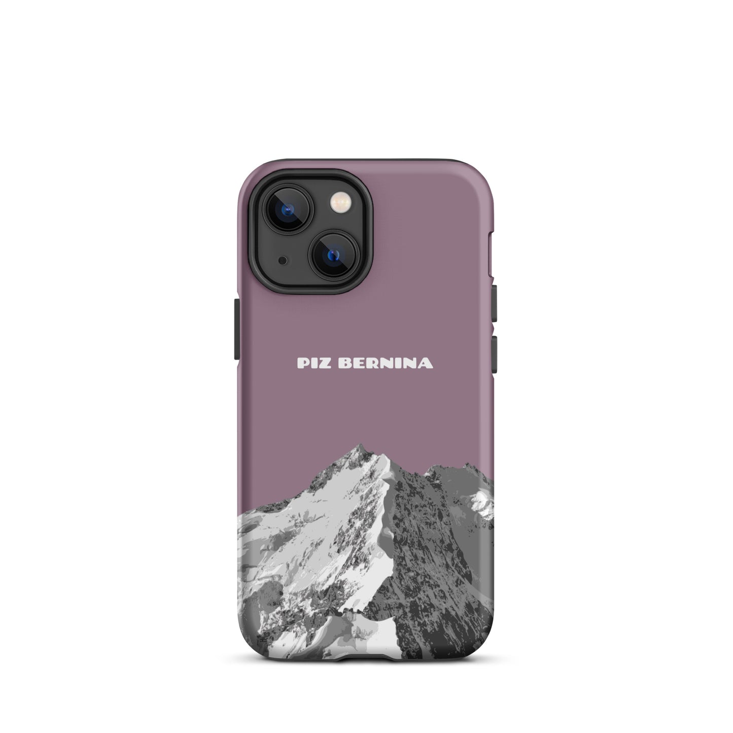 Hülle für das iPhone 13 Mini von Apple in der Farbe Pastellviolett, dass den Piz Bernina in Graubünden zeigt.