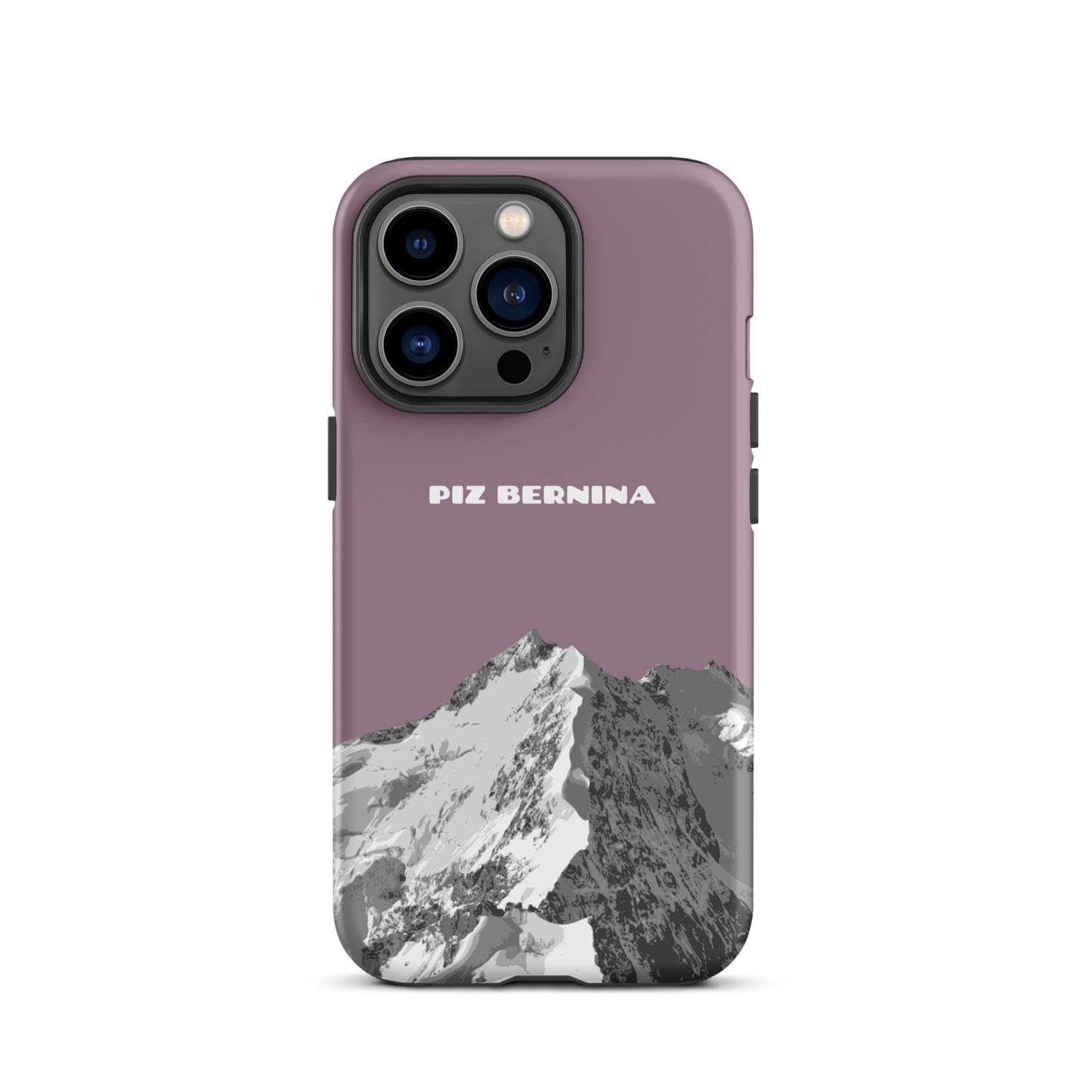 Hülle für das iPhone 13 Pro von Apple in der Farbe Pastellviolett, dass den Piz Bernina in Graubünden zeigt.