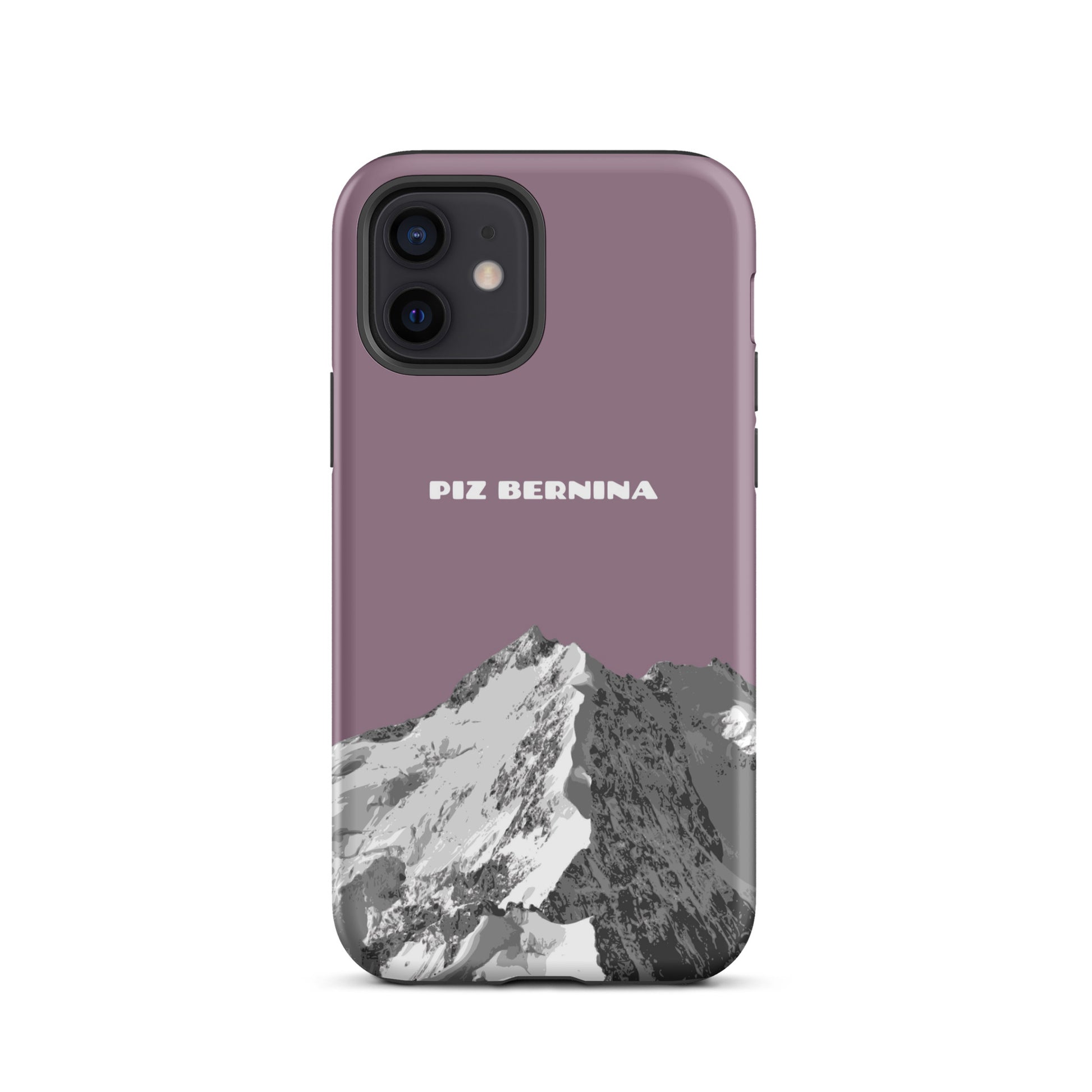 Hülle für das iPhone 12 von Apple in der Farbe Pastellviolett, dass den Piz Bernina in Graubünden zeigt.