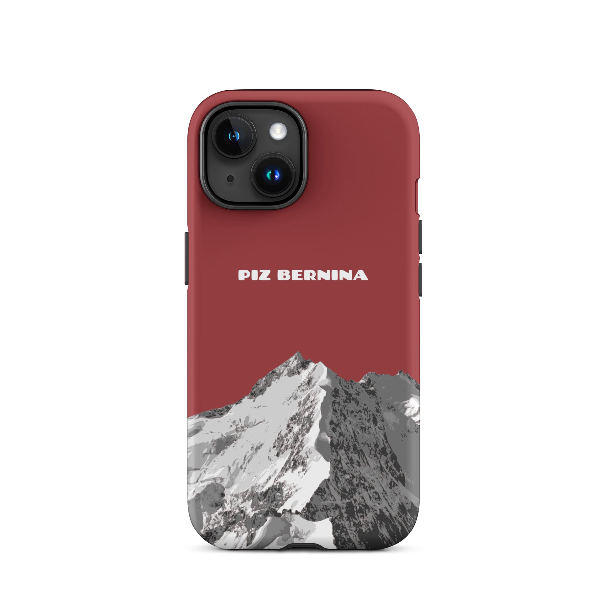 Hülle für das iPhone 15 von Apple in der Farbe Rot, dass den Piz Bernina in Graubünden zeigt.