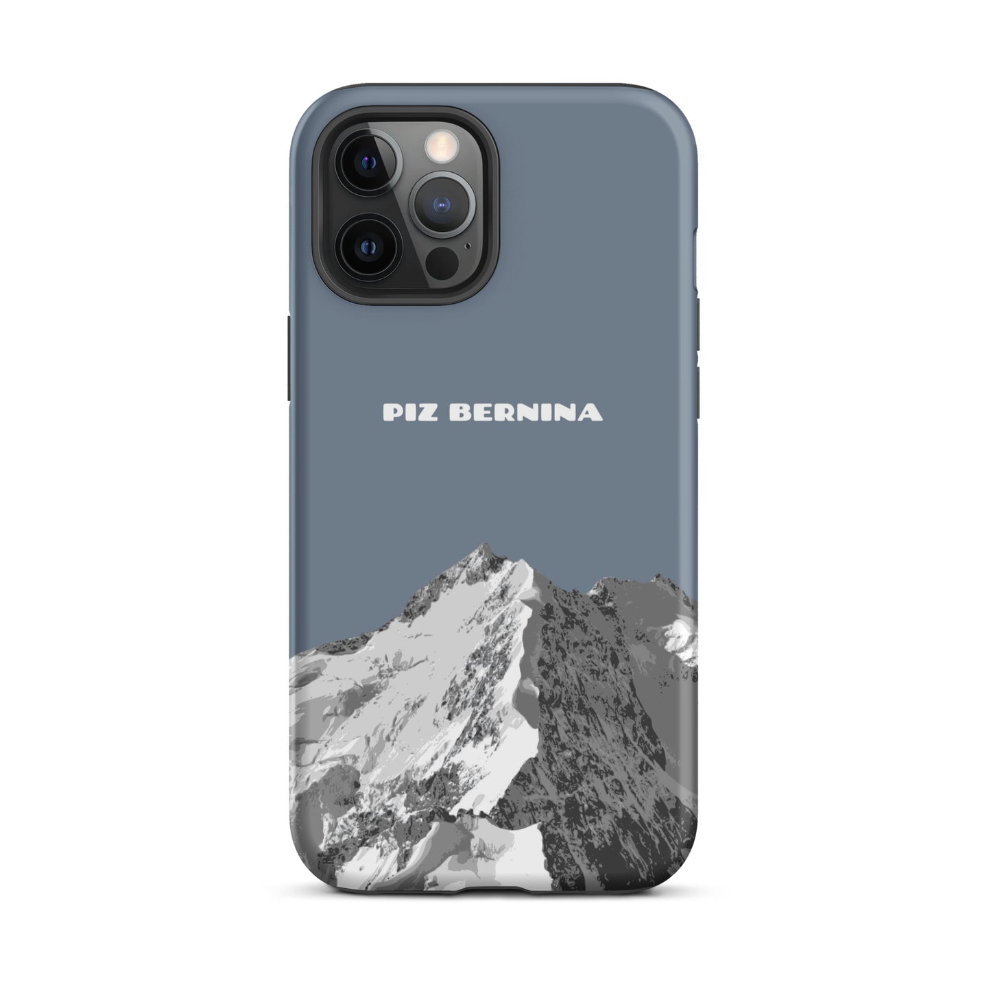 Hülle für das iPhone 12 Pro Max von Apple in der Farbe Schiefergrau, dass den Piz Bernina in Graubünden zeigt.