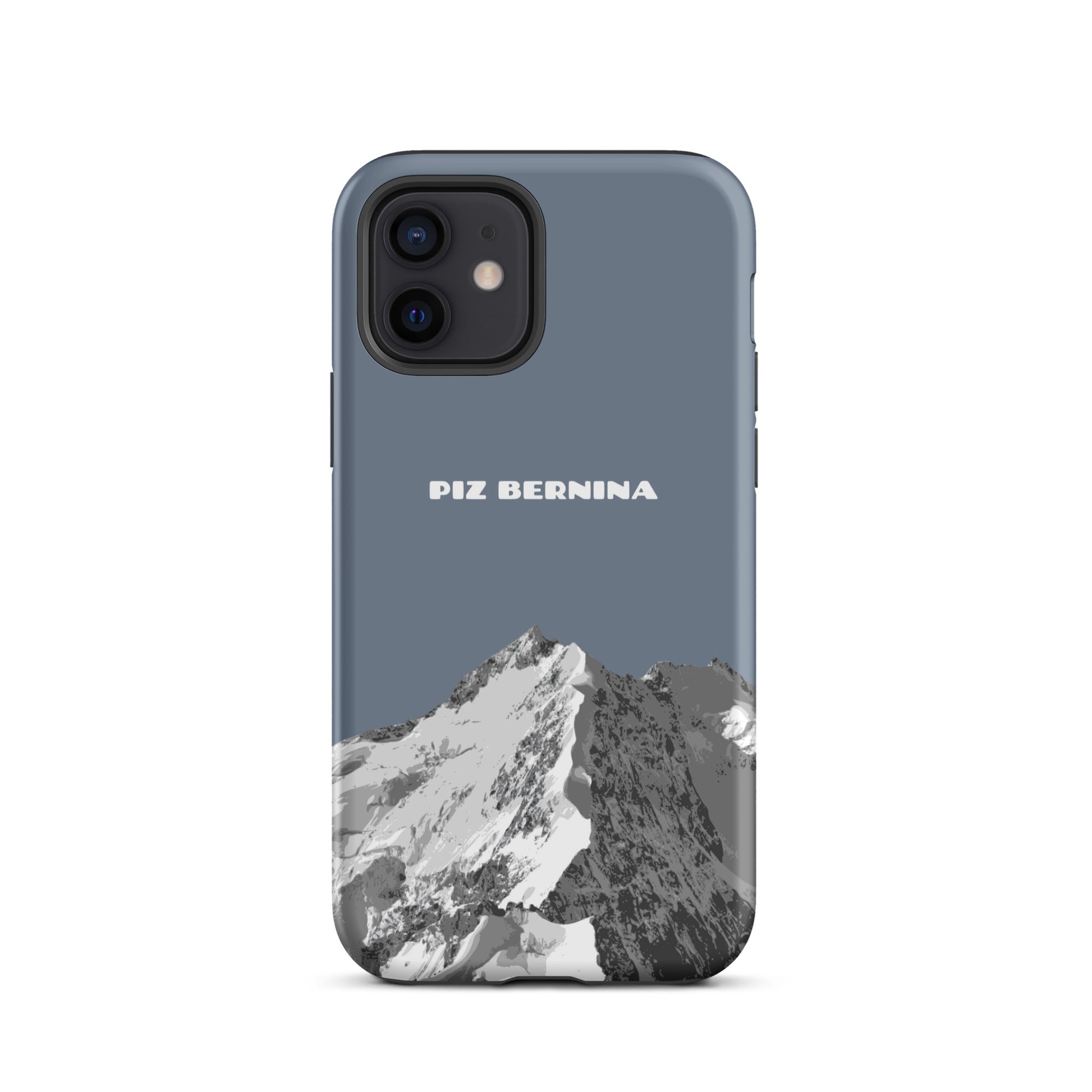 Hülle für das iPhone 12 von Apple in der Farbe Schiefergrau, dass den Piz Bernina in Graubünden zeigt.
