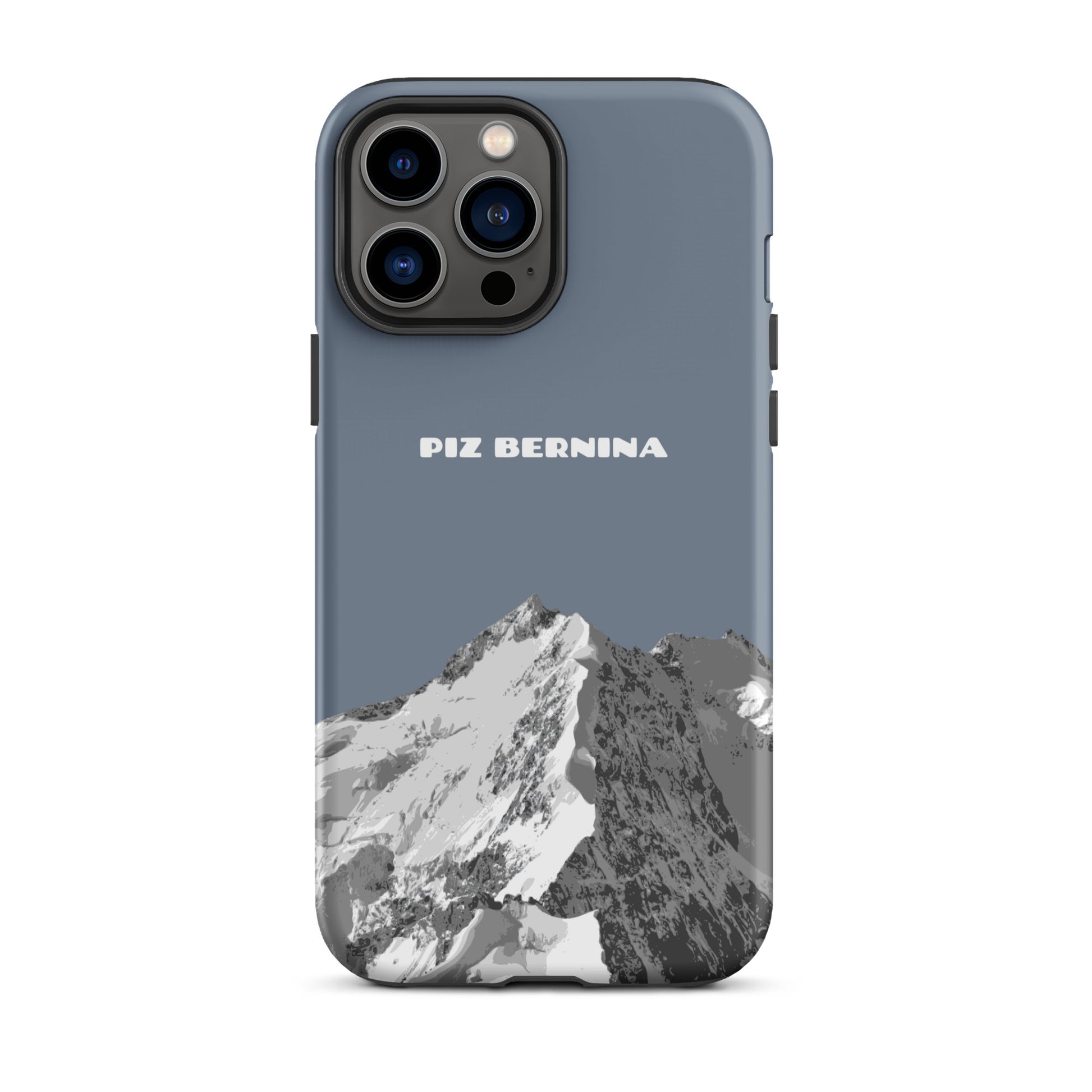 Hülle für das iPhone 13 Pro Max von Apple in der Farbe Schiefergrau, dass den Piz Bernina in Graubünden zeigt.
