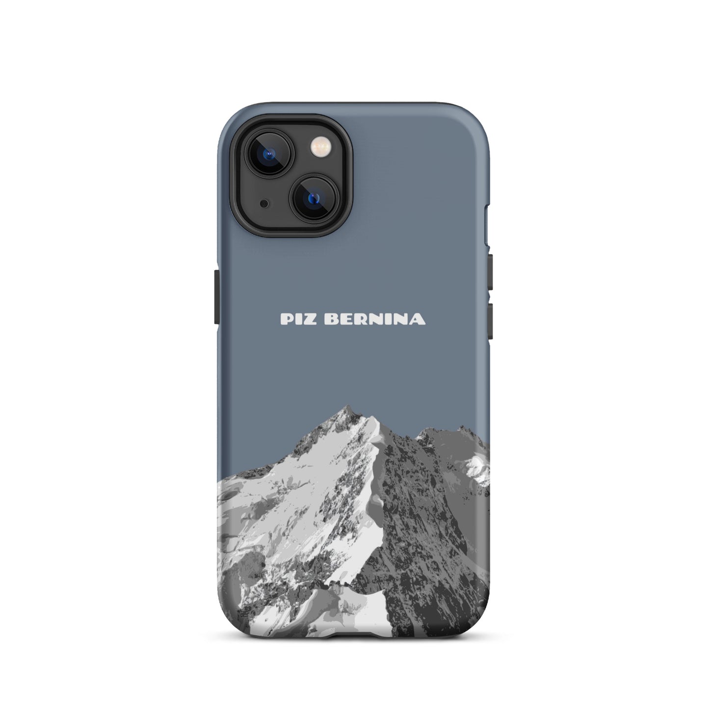 Hülle für das iPhone 13 von Apple in der Farbe Schiefergrau, dass den Piz Bernina in Graubünden zeigt.