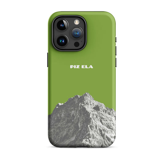 Hülle für das iPhone 15 Pro Max von Apple in der Farbe Gelbgrün, dass den Piz Ela in Graubünden zeigt.