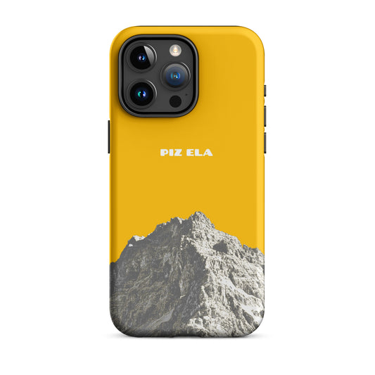 Hülle für das iPhone 15 Pro Max von Apple in der Farbe Goldgelb, dass den Piz Ela in Graubünden zeigt.