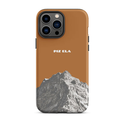 Kupferfarbene iPhone 13 Pro Max Hülle mit Piz Ela Motiv aus Graubünden, Schweiz.