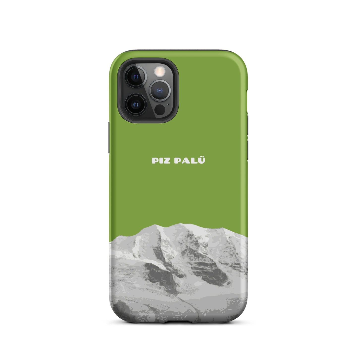 Hülle für das iPhone 12 Pro von Apple in der Farbe Gelbgrün, dass den Piz Palü in Graubünden zeigt. 