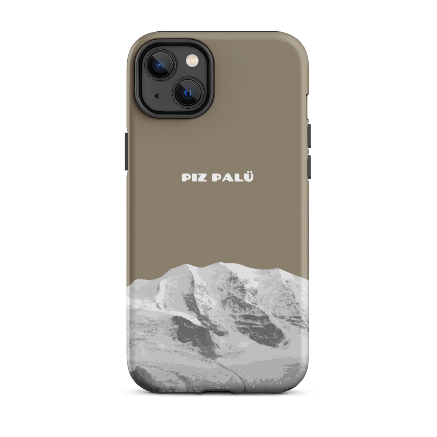 Hülle für das iPhone 14 Plus von Apple in der Farbe Graubrau, dass den Piz Palü in Graubünden zeigt.