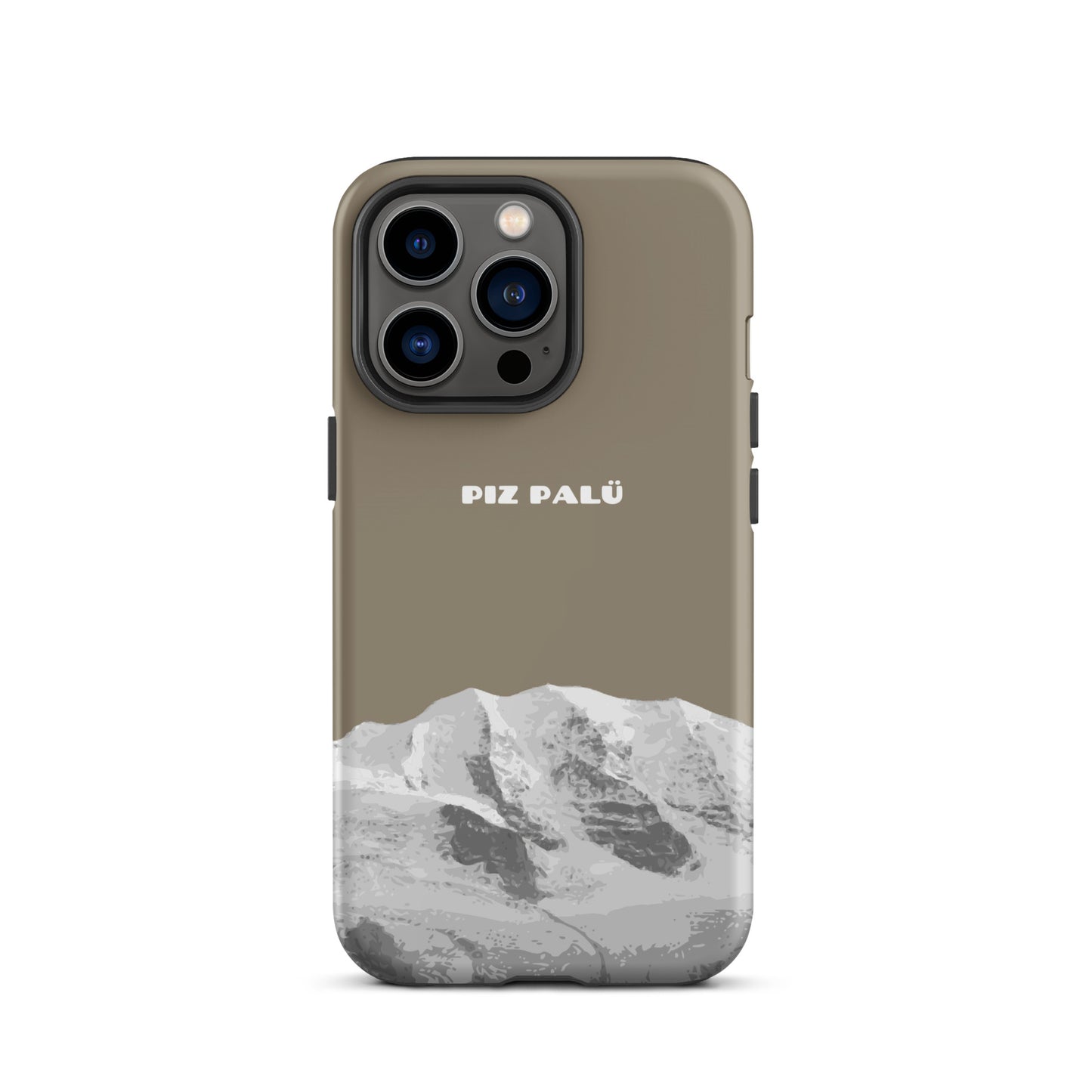 Hülle für das iPhone 13 Pro von Apple in der Farbe Graubrau, dass den Piz Palü in Graubünden zeigt.