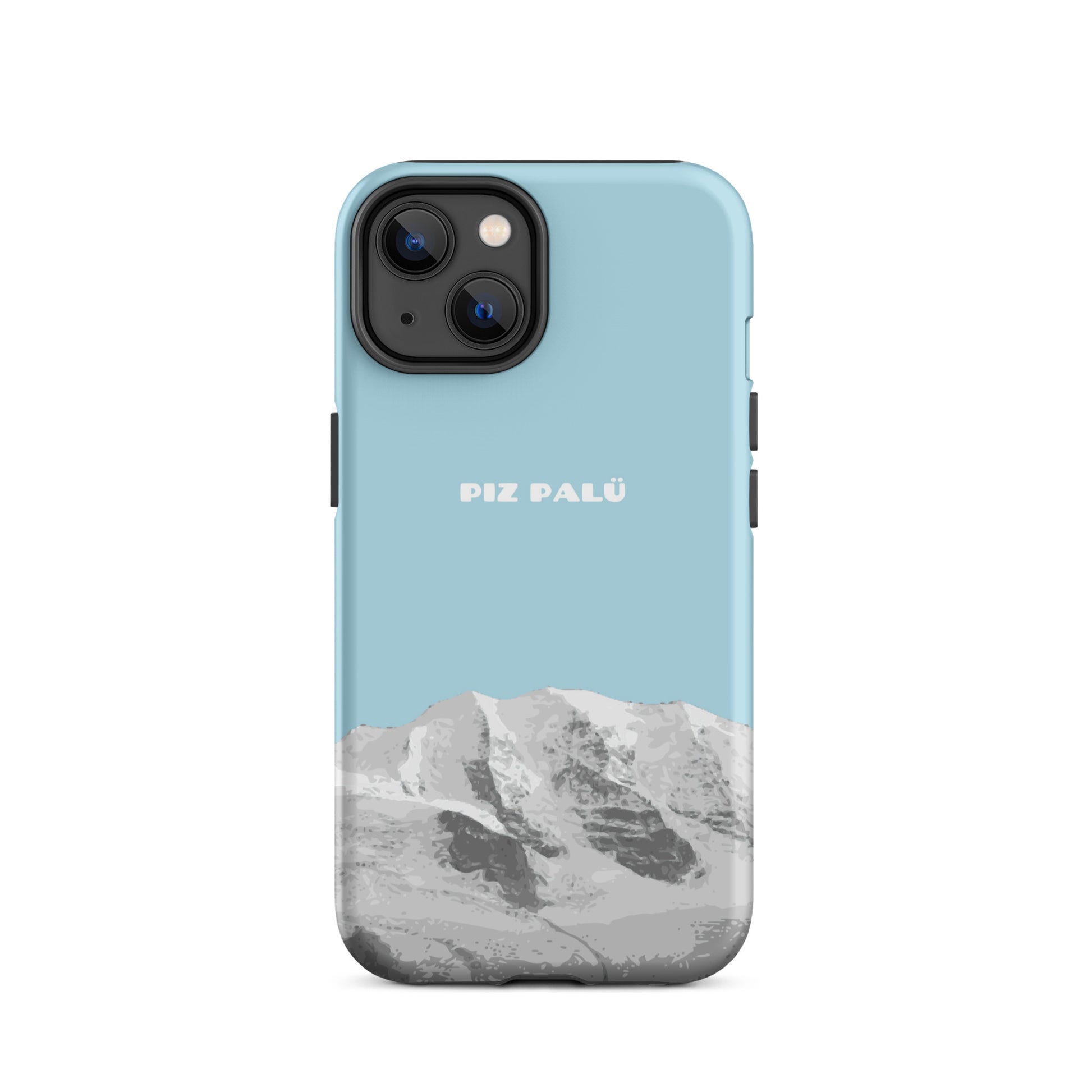Hülle für das iPhone 14 von Apple in der Farbe Hellblau, dass den Piz Palü in Graubünden zeigt.