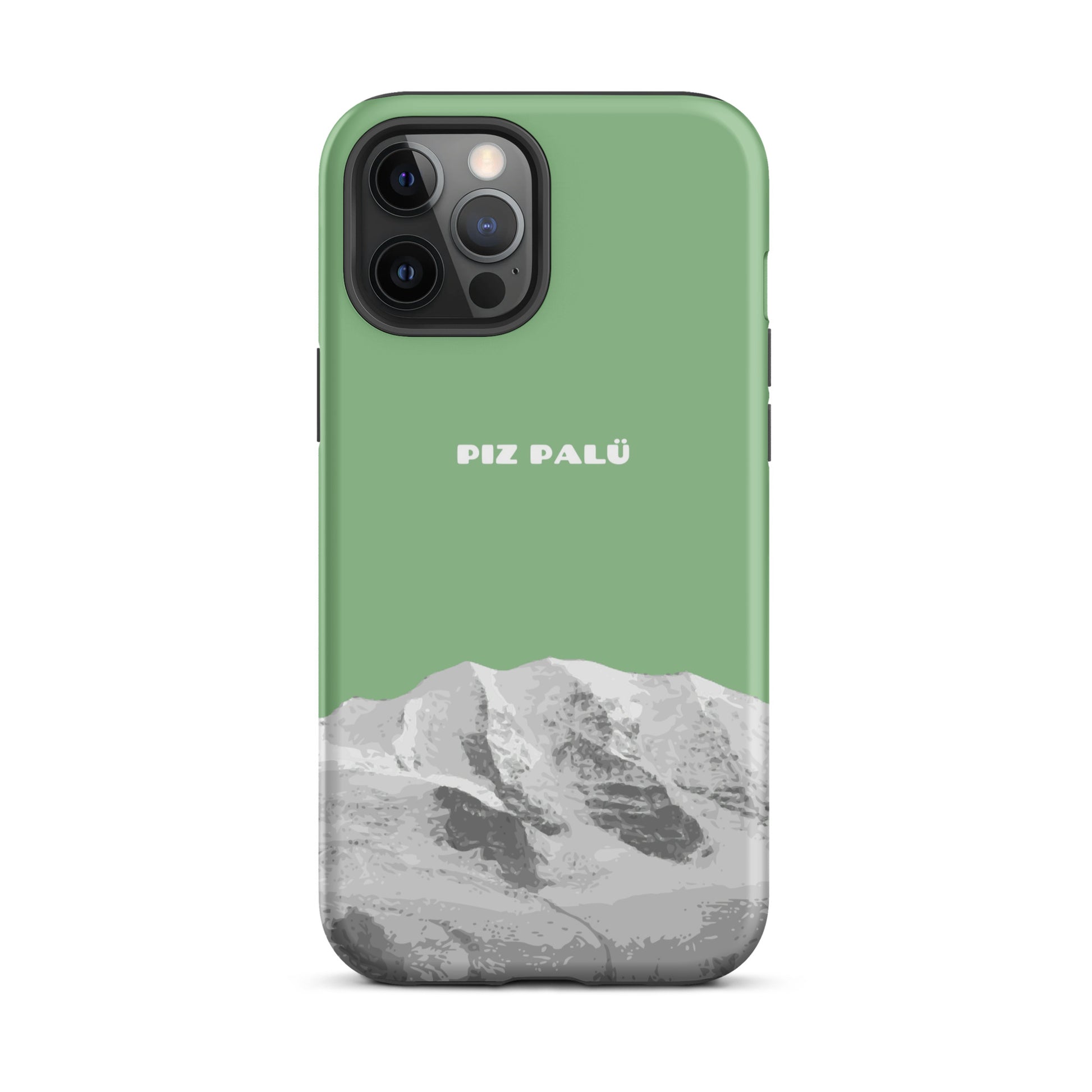 Hülle für das iPhone 12 Pro Max von Apple in der Farbe Hellgrün, dass den Piz Palü in Graubünden zeigt.