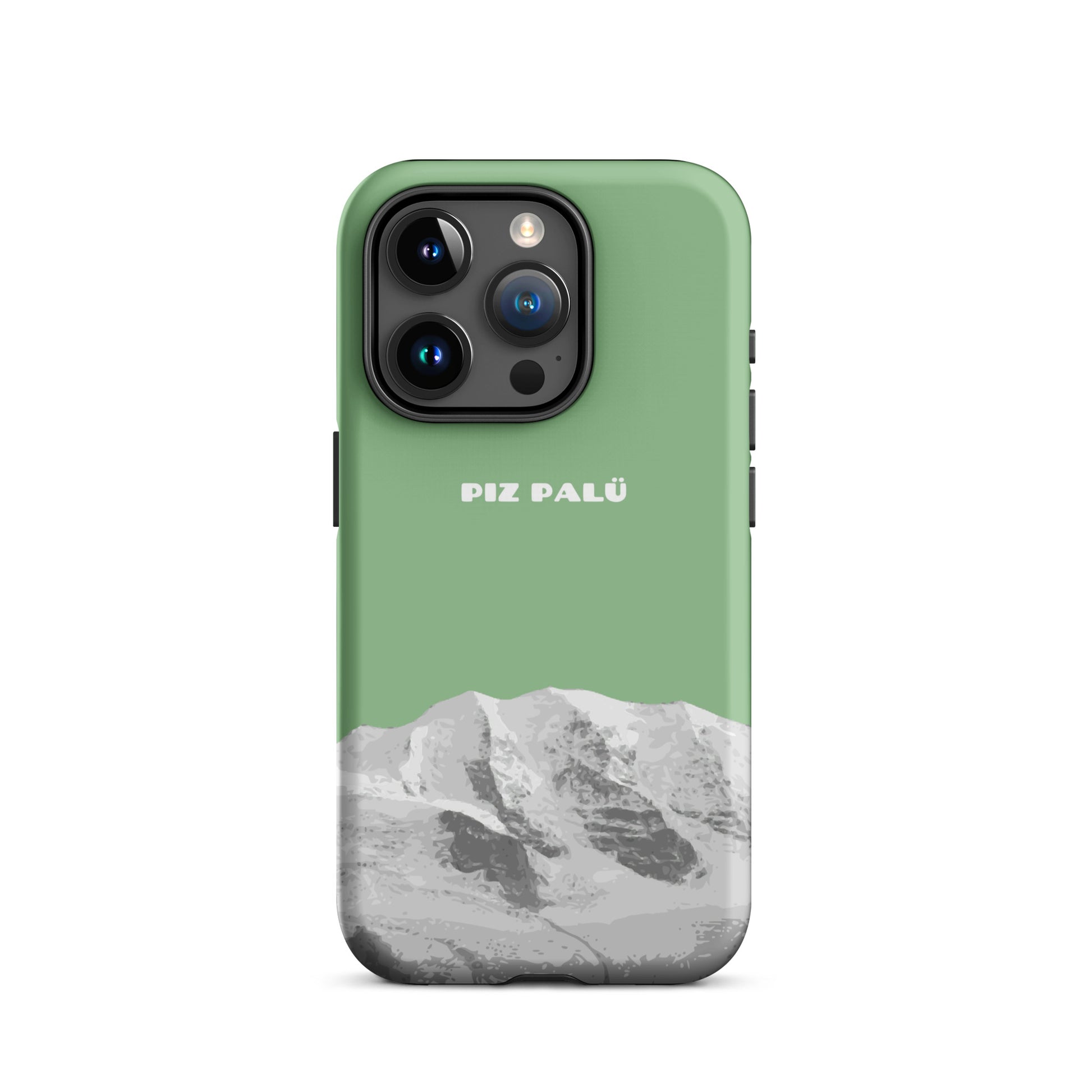 Hülle für das iPhone 15 Pro von Apple in der Farbe Hellgrün, dass den Piz Palü in Graubünden zeigt.