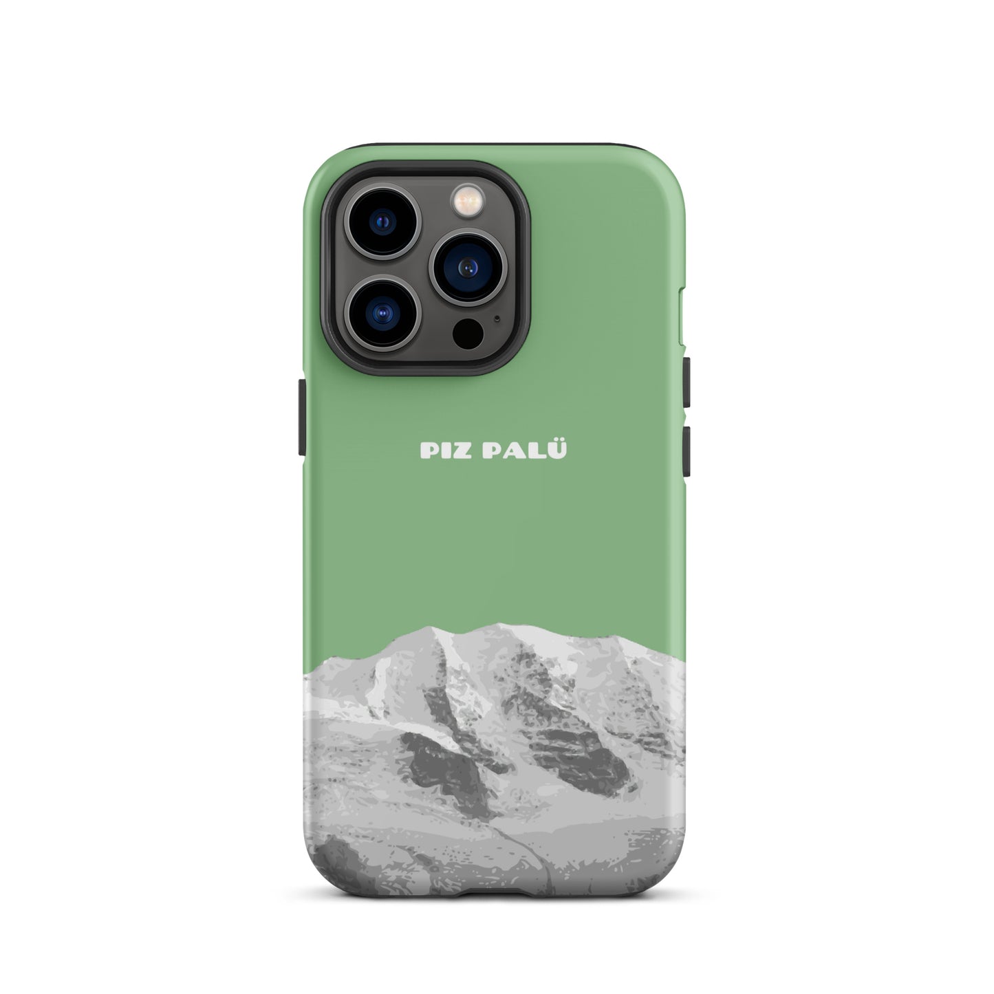 Hülle für das iPhone 13 Pro von Apple in der Farbe Hellgrün, dass den Piz Palü in Graubünden zeigt.