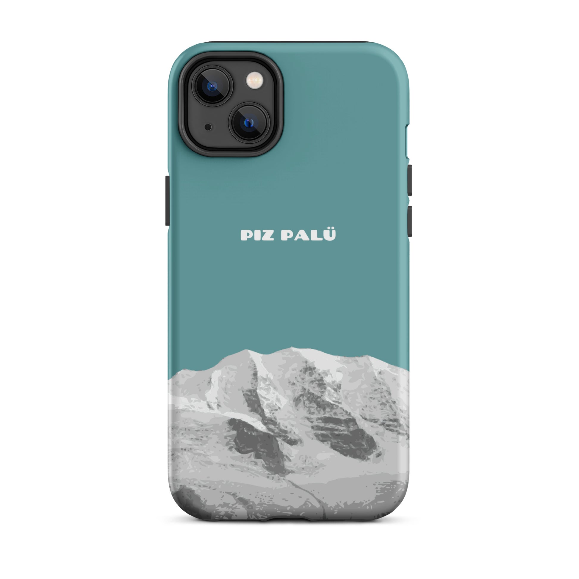 Hülle für das iPhone 14 Plus von Apple in der Farbe Kadettenblau, dass den Piz Palü in Graubünden zeigt.