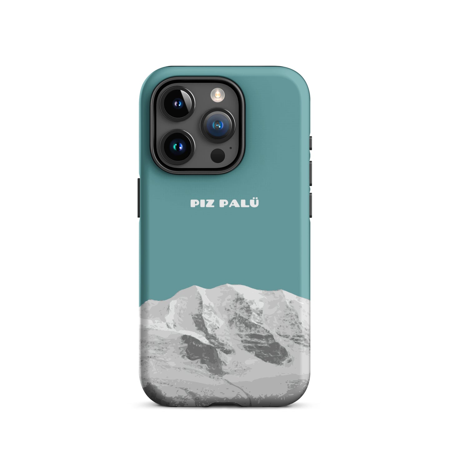 Hülle für das iPhone 15 Pro von Apple in der Farbe Kadettenblau, dass den Piz Palü in Graubünden zeigt.