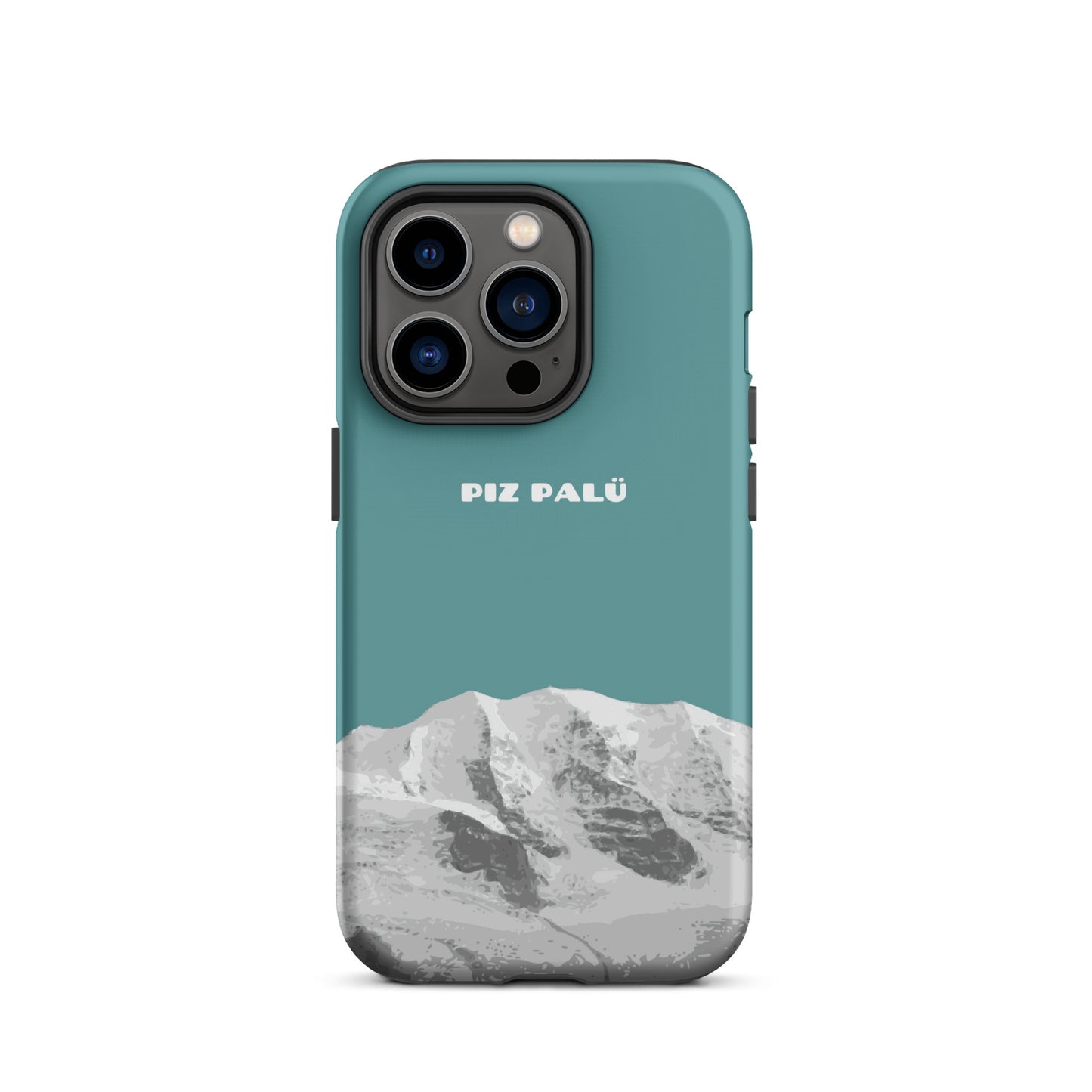 Hülle für das iPhone 14 Pro von Apple in der Farbe Kadettenblau, dass den Piz Palü in Graubünden zeigt.
