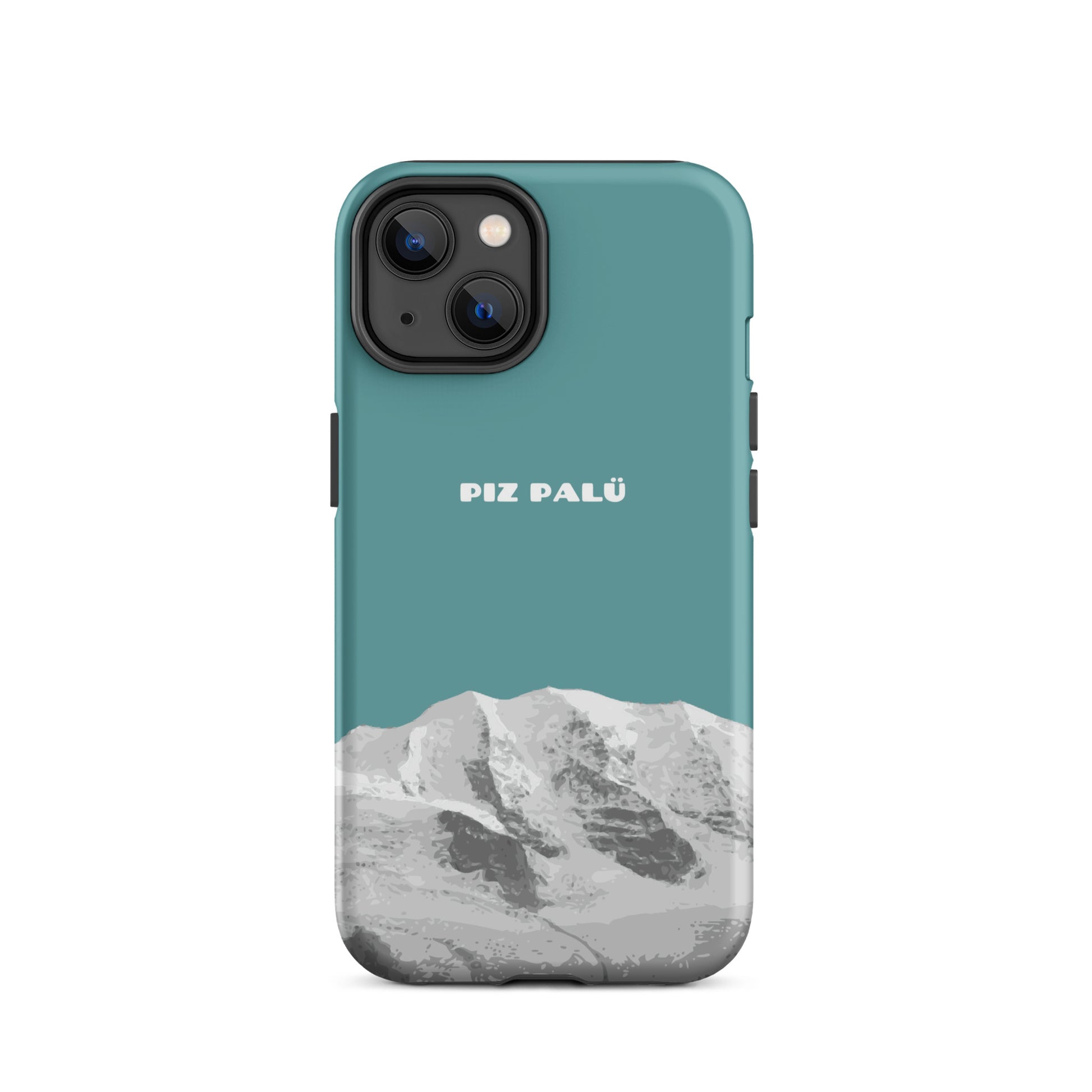 Hülle für das iPhone 14 von Apple in der Farbe Kadettenblau, dass den Piz Palü in Graubünden zeigt.