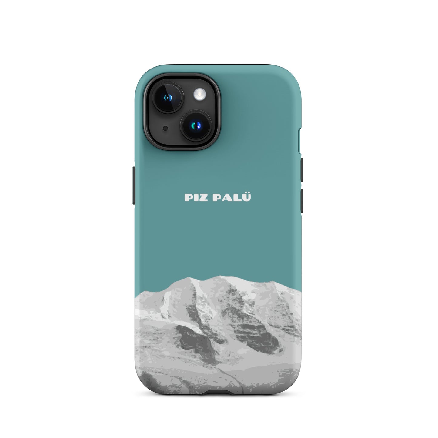 Hülle für das iPhone 15 von Apple in der Farbe Kadettenblau, dass den Piz Palü in Graubünden zeigt.