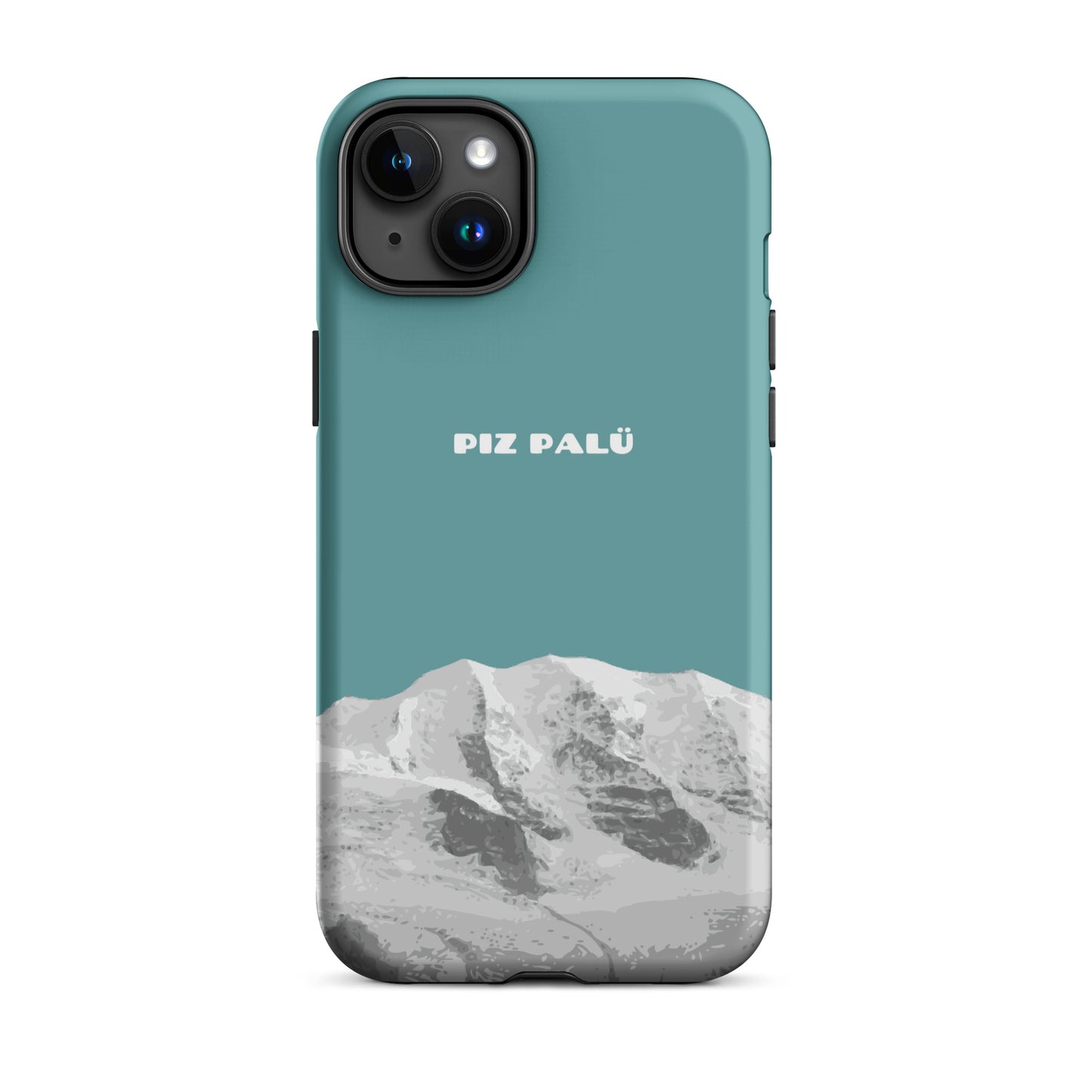 Hülle für das iPhone 15 Plus von Apple in der Farbe Kadettenblau, dass den Piz Palü in Graubünden zeigt.