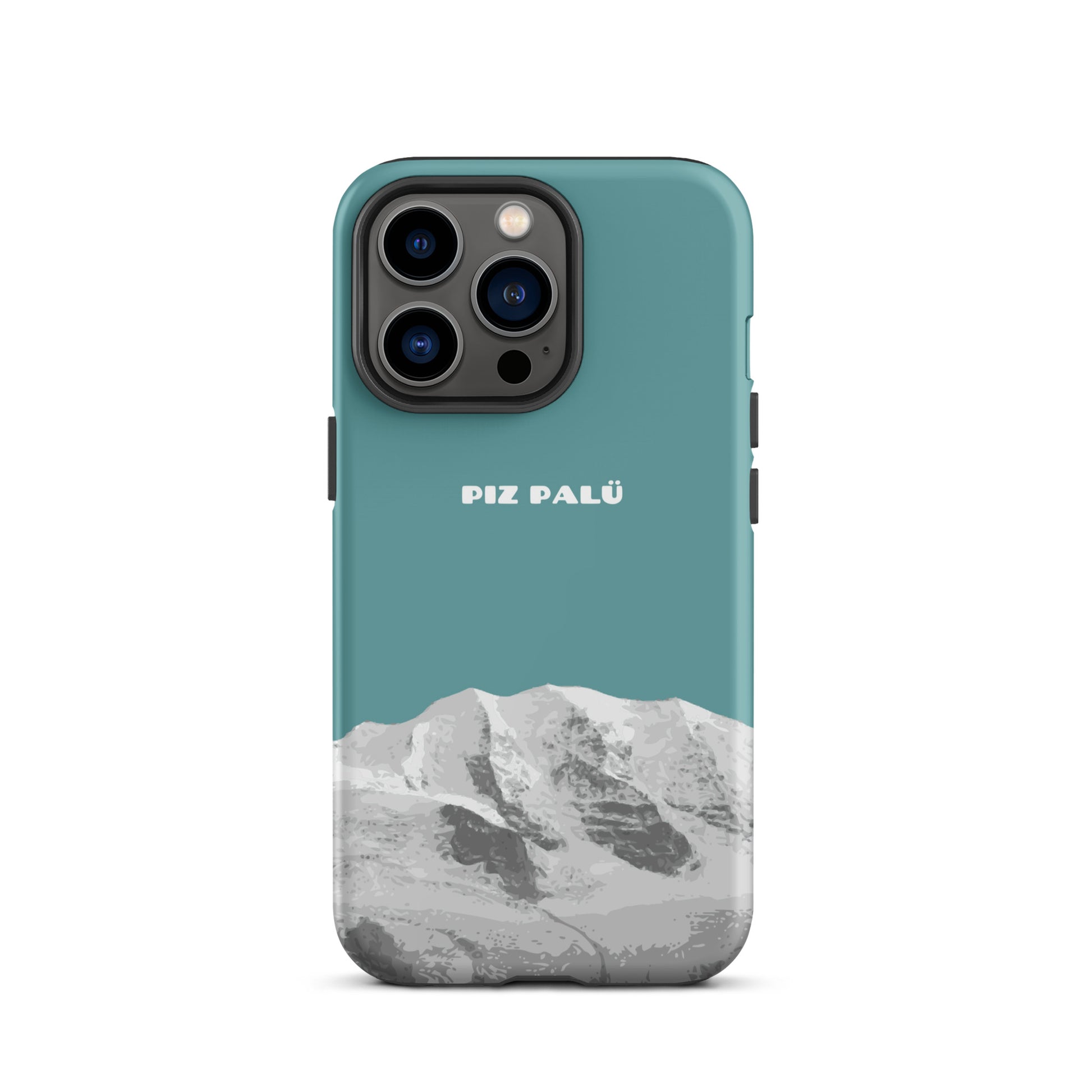 Hülle für das iPhone 13 Pro von Apple in der Farbe Kadettenblau, dass den Piz Palü in Graubünden zeigt.