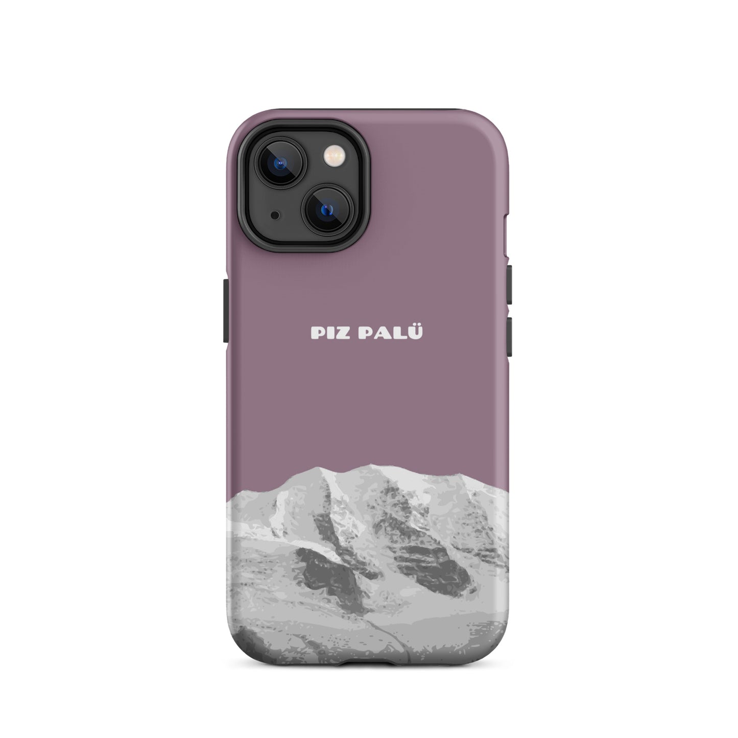 Hülle für das iPhone 14 von Apple in der Farbe Pastellviolett, dass den Piz Palü in Graubünden zeigt.