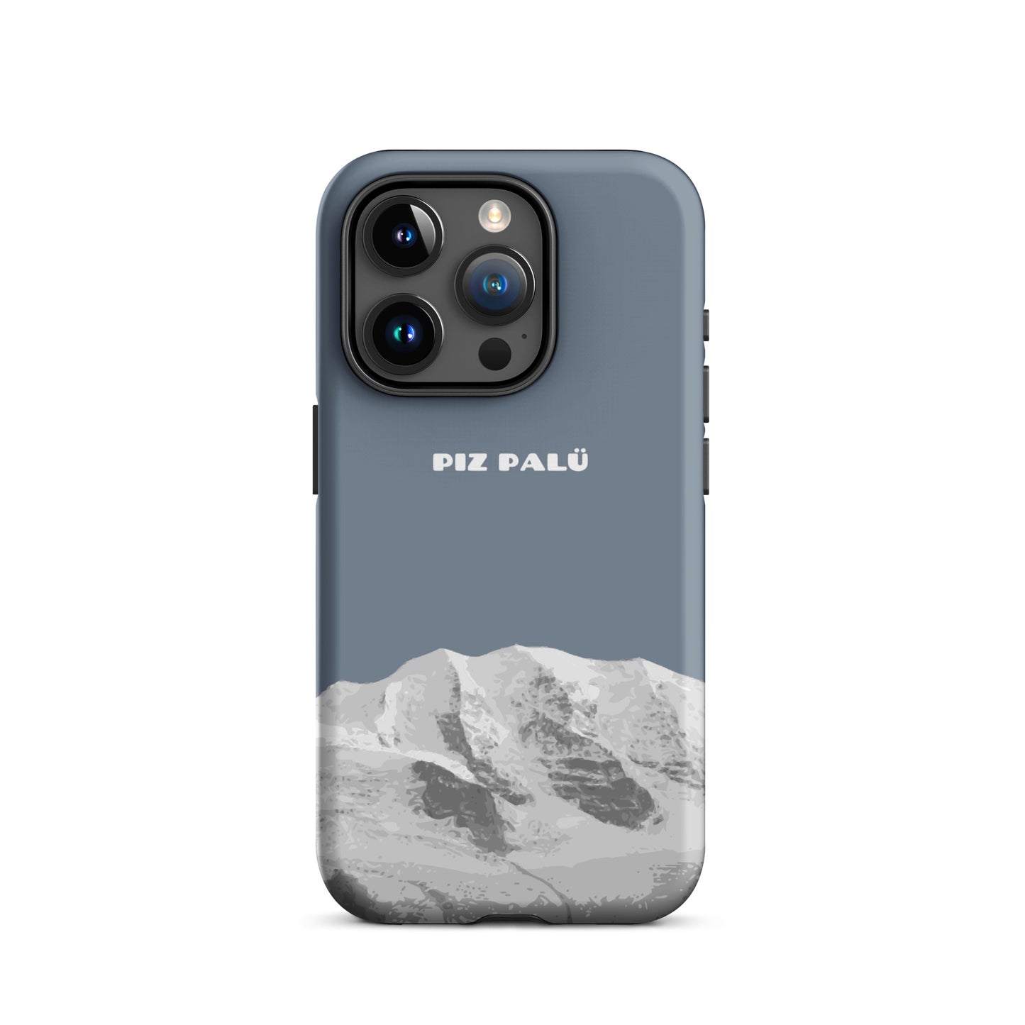 Hülle für das iPhone 15 Pro von Apple in der Farbe Schiefergrau, dass den Piz Palü in Graubünden zeigt.