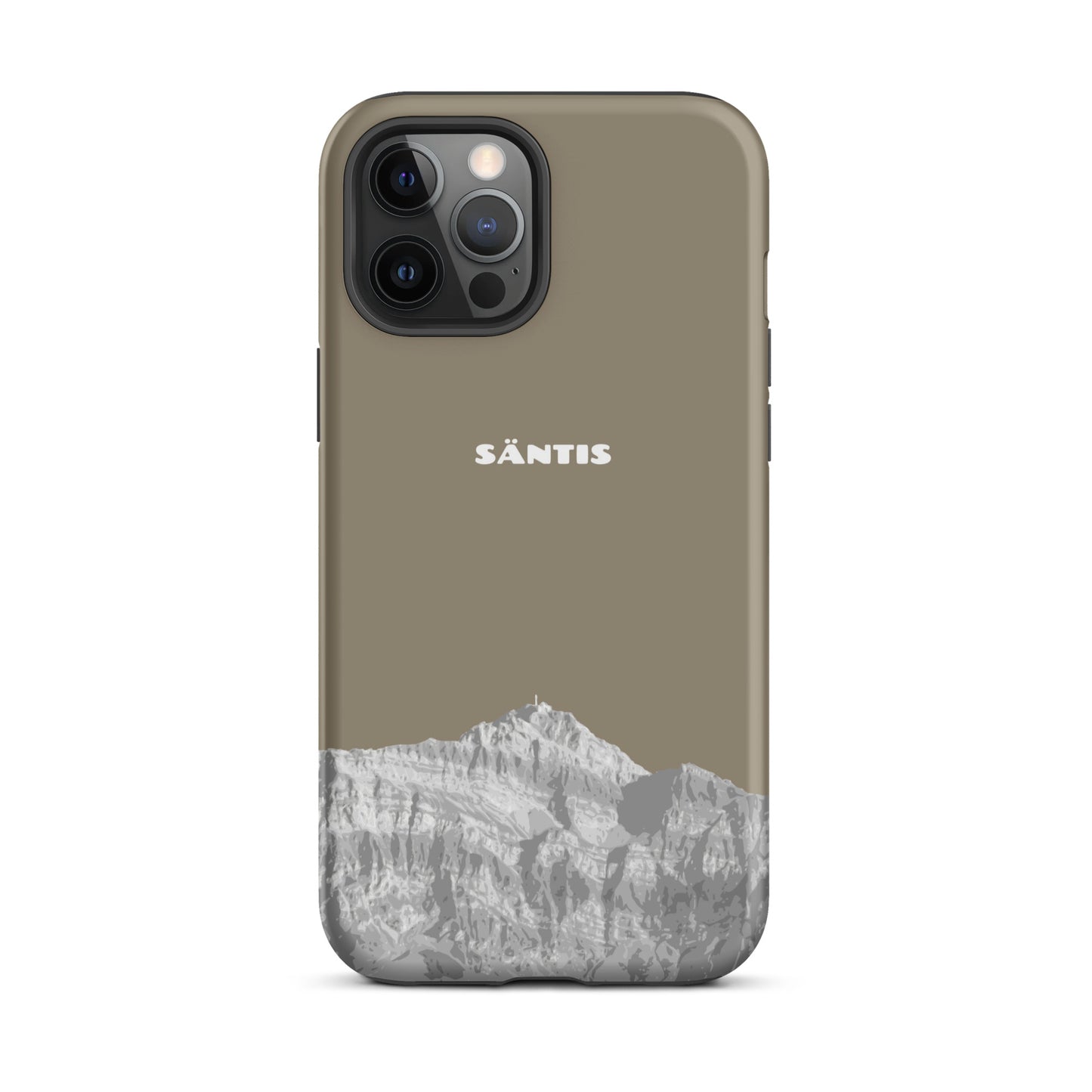Hülle für das iPhone 12 Pro Max von Apple in der Farbe Graubraun, dass den Säntis im Alpstein zeigt.