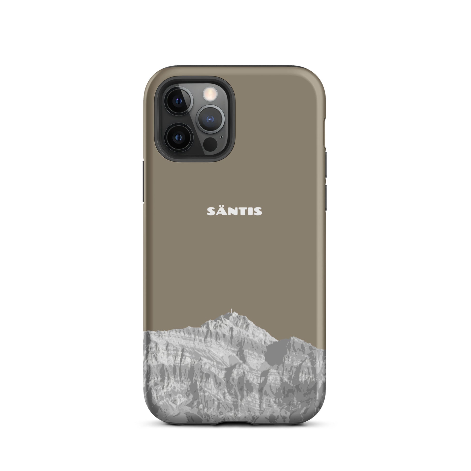 Hülle für das iPhone 12 Pro von Apple in der Farbe Graubraun, dass den Säntis im Alpstein zeigt.