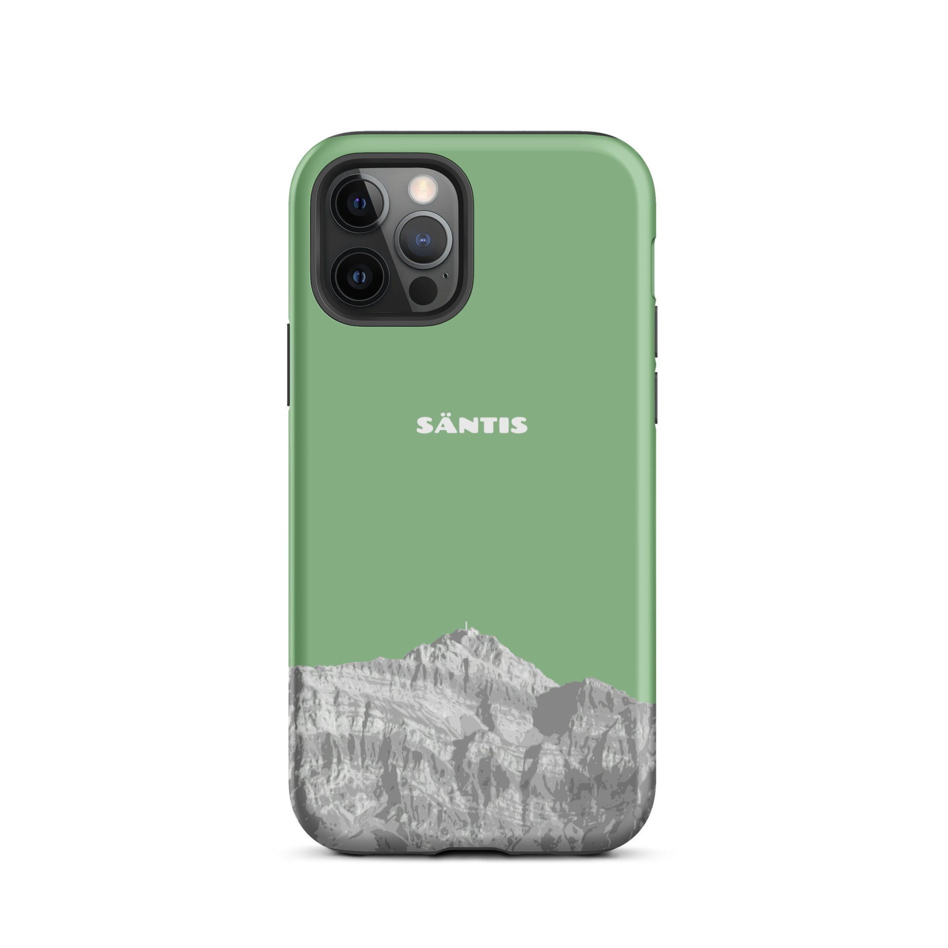 Hülle für das iPhone 12 Pro von Apple in der Farbe Hellgrün, dass den Säntis im Alpstein zeigt.