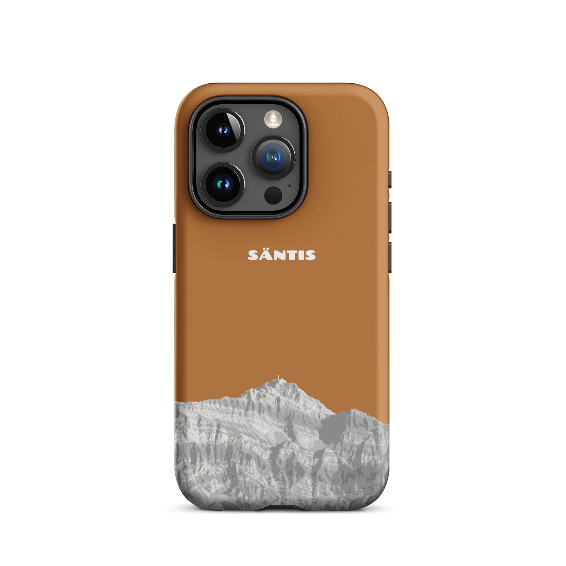 Hülle für das iPhone 15 Pro von Apple in der Farbe Kupfer, dass den Säntis im Alpstein zeigt.