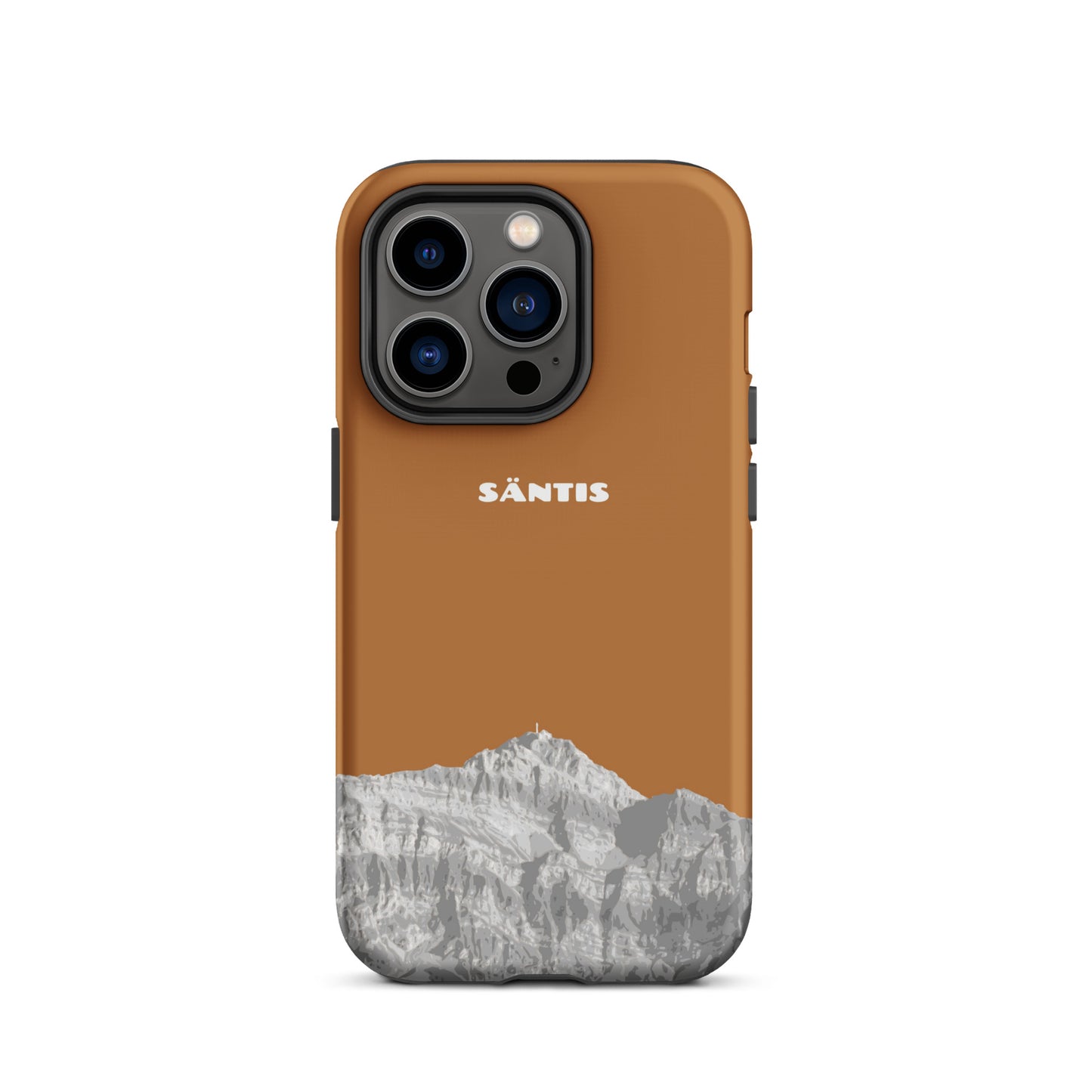 Hülle für das iPhone 14 Pro von Apple in der Farbe Kupfer, dass den Säntis im Alpstein zeigt.
