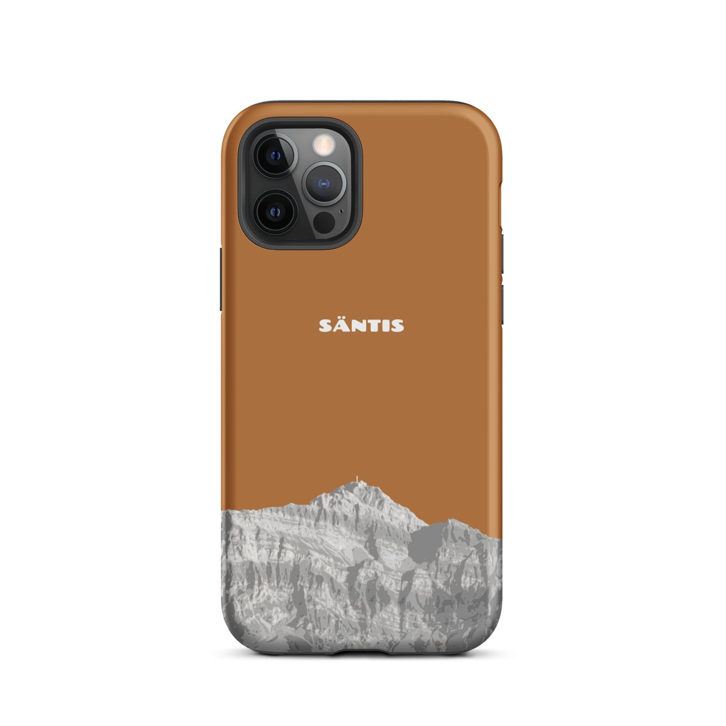 Hülle für das iPhone 12 Pro von Apple in der Farbe Kupfer, dass den Säntis im Alpstein zeigt.