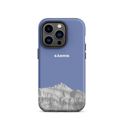 Hülle für das iPhone 14 Pro von Apple in der Farbe Pastellblau, dass den Säntis im Alpstein zeigt.