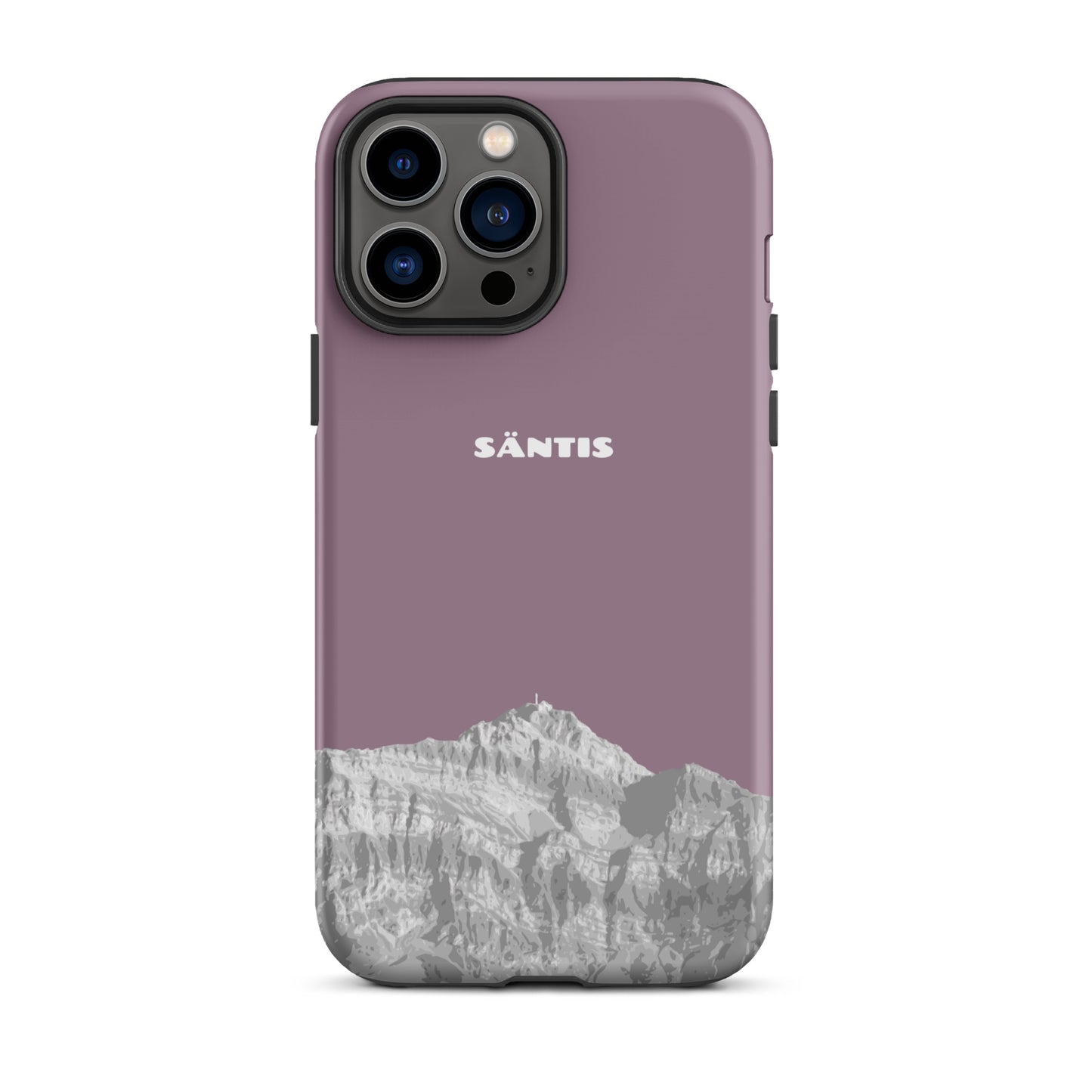 Hülle für das iPhone 13 Pro Max von Apple in der Farbe Pastellviolett, dass den Säntis im Alpstein zeigt.