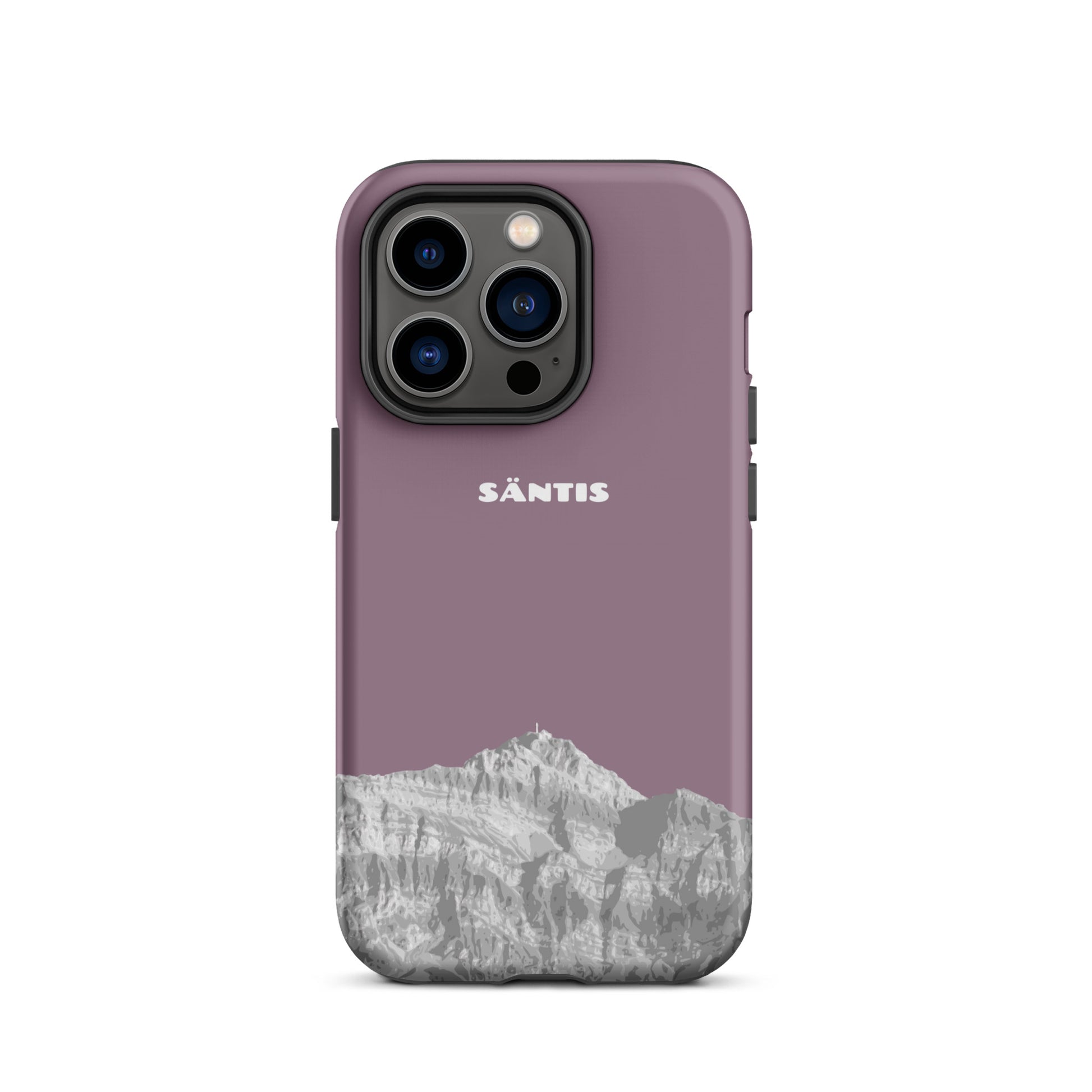 Hülle für das iPhone 14 Pro von Apple in der Farbe Pastellviolett, dass den Säntis im Alpstein zeigt.