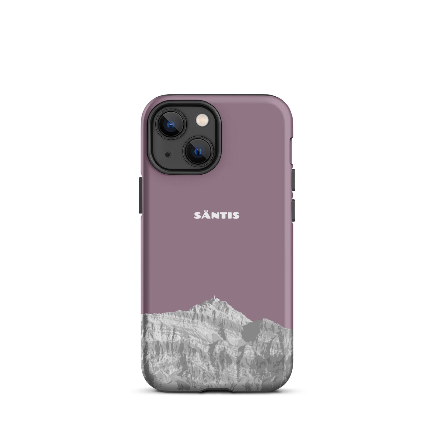 Hülle für das iPhone 13 Mini von Apple in der Farbe Pastellviolett, dass den Säntis im Alpstein zeigt.