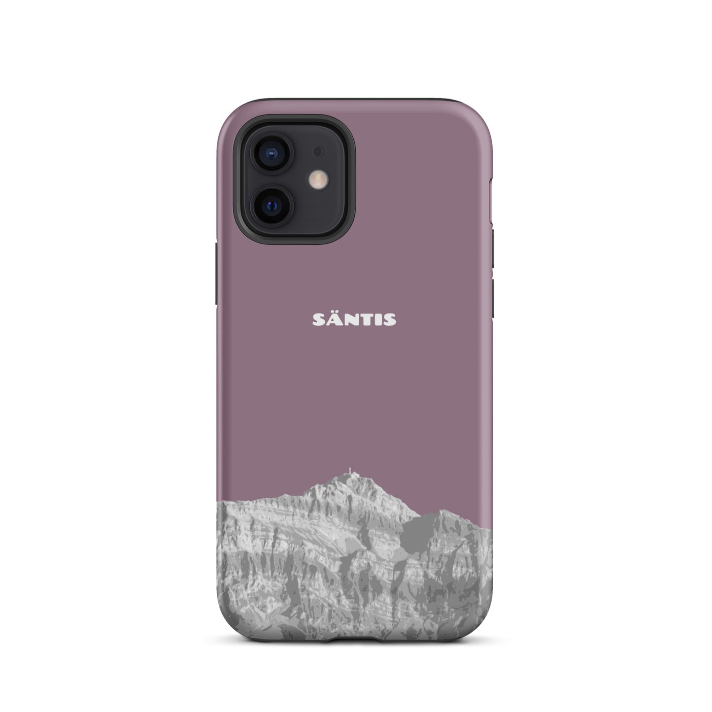 Hülle für das iPhone 12 von Apple in der Farbe Pastellviolett, dass den Säntis im Alpstein zeigt.